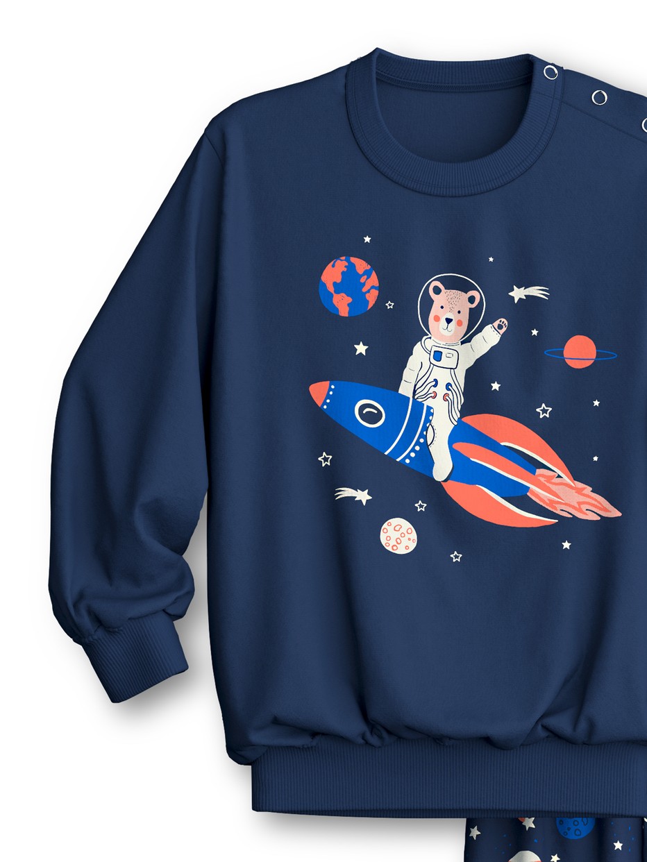 Kids - Pyjama with cuff made of 100% Cotton in Blue, Patterned, from the Toddlers Space series by CALIDA