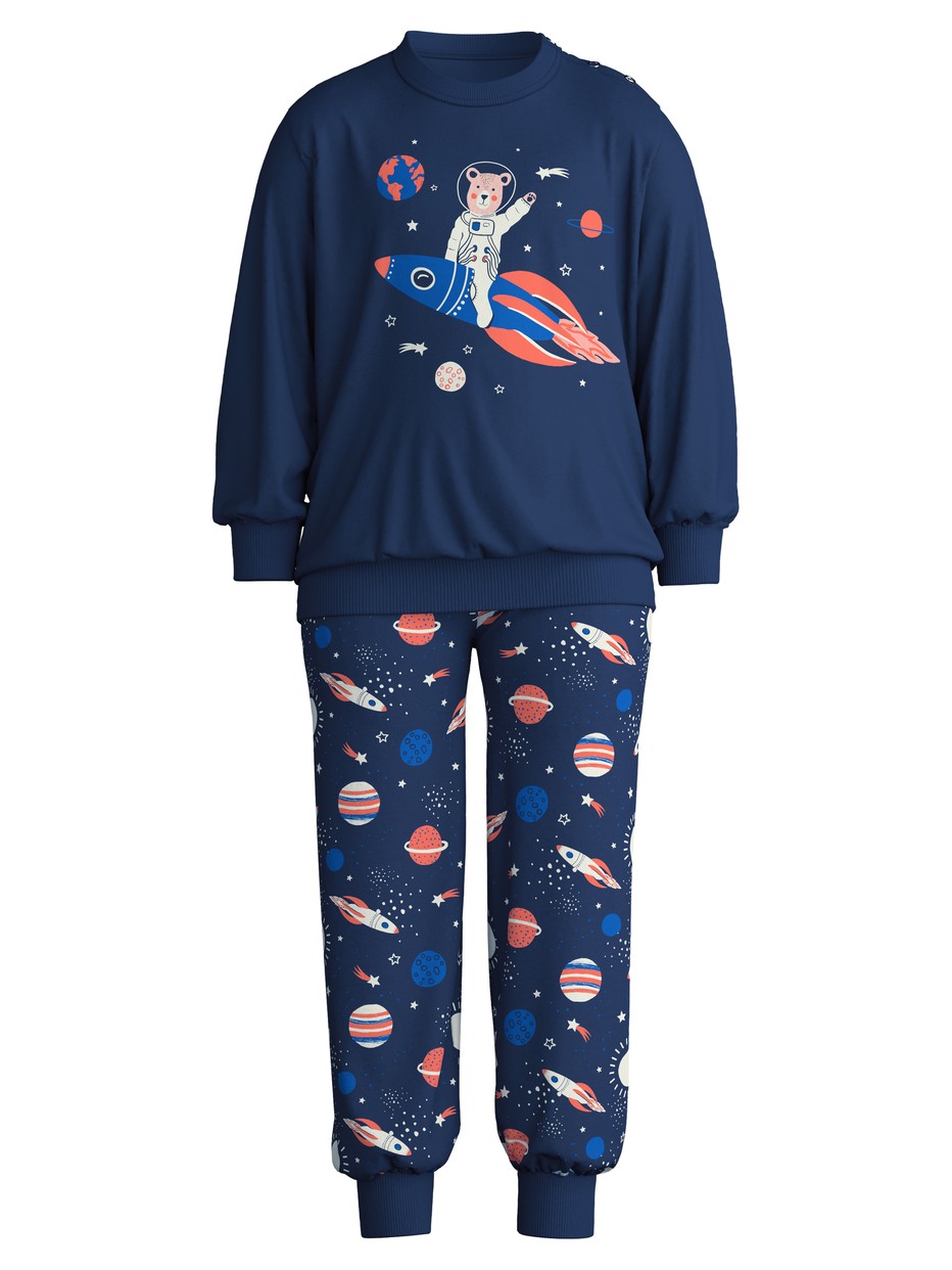Kids - Pyjama with cuff made of 100% Cotton in Blue, Patterned, from the Toddlers Space series by CALIDA