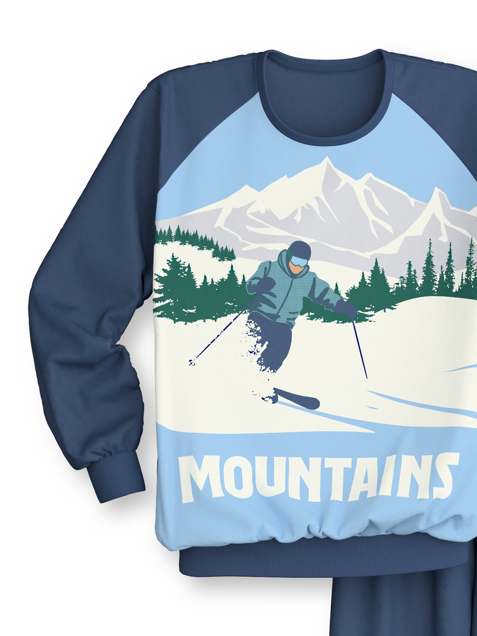 Kids - Pyjama with cuff made of 100% Cotton in Blue, Patterned, from the Kids Ski Resort series by CALIDA