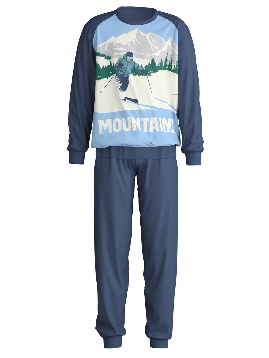 Kids - Pyjama with cuff made of 100% Cotton in Blue, Patterned, from the Kids Ski Resort series by CALIDA