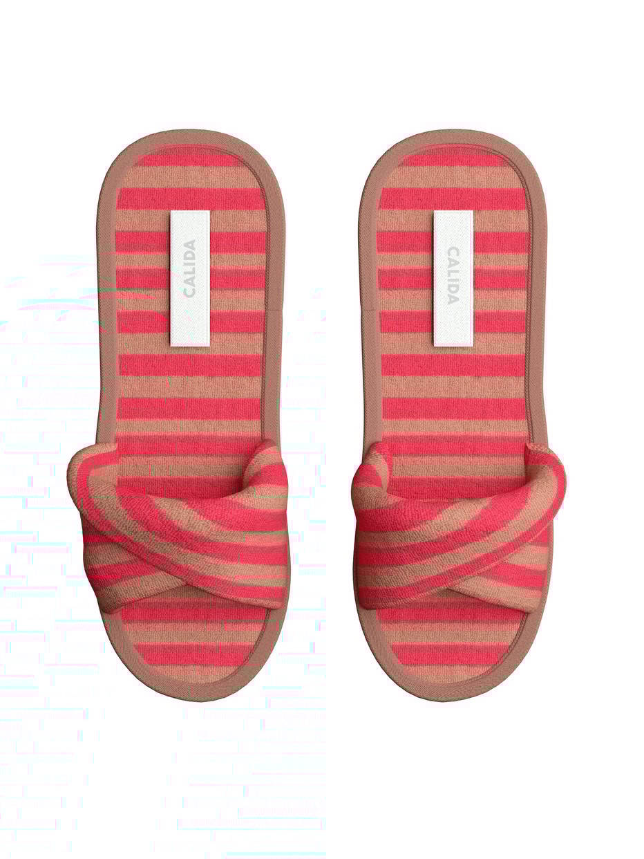 Women - Slippers made of Cotton in Brown, Striped, from the Lounge Stripe series by CALIDA