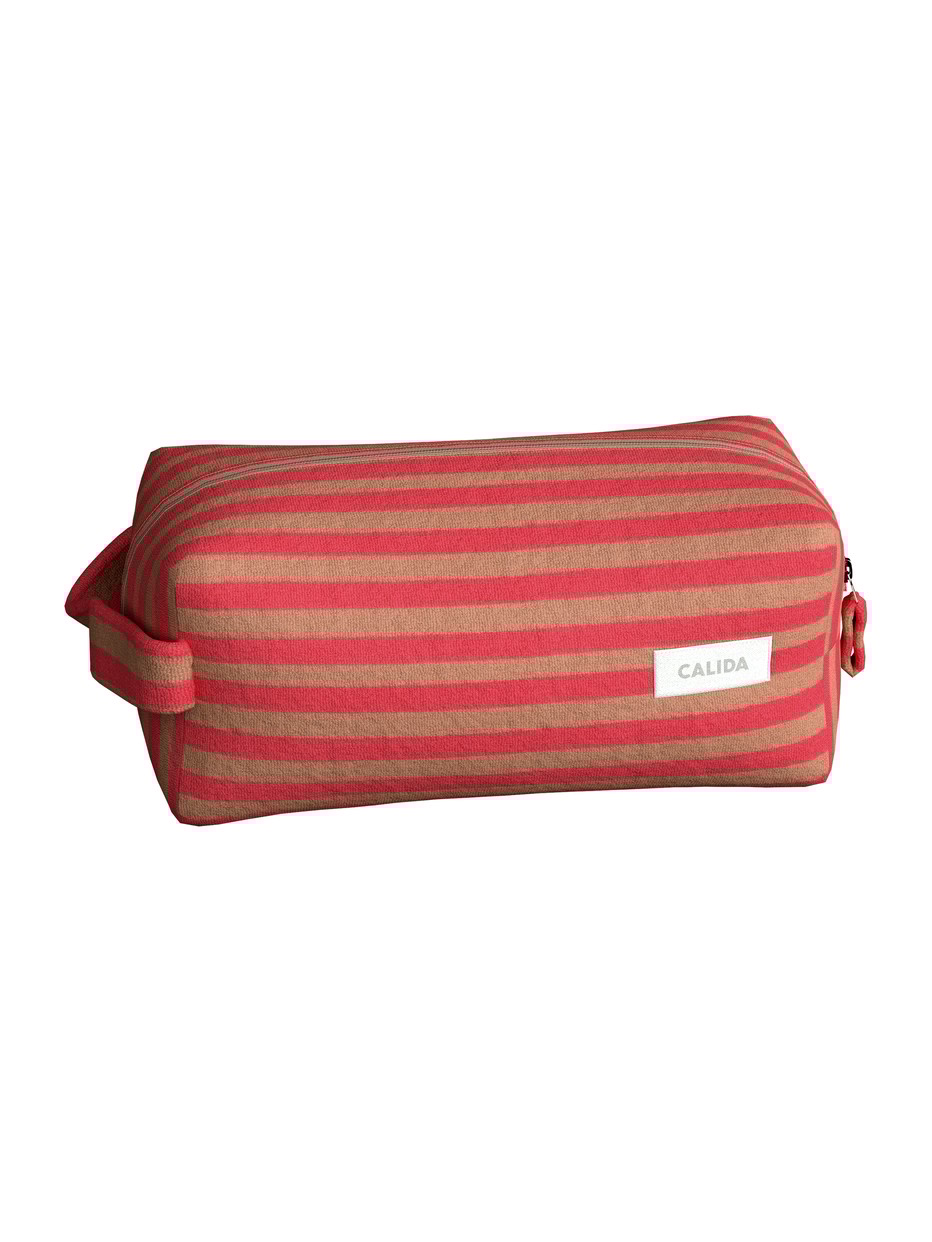 Damen - Kosmetiktasche aus Terry aus Baumwolle in Braun, Gestreift aus Serie Lounge Stripe von CALIDA