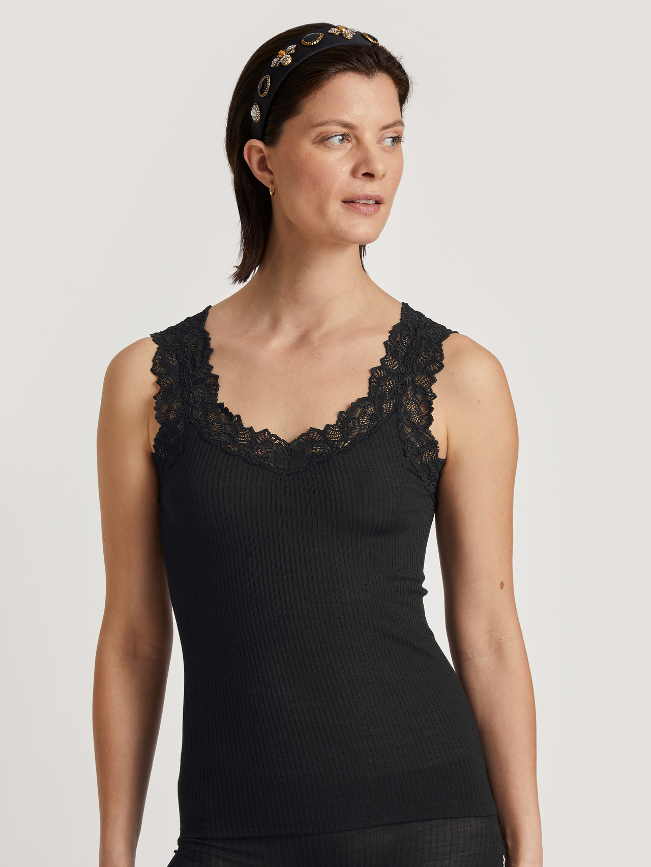 CALIDA Silky Wool Joy Tank-Topfür Damen, M, Schwarz, Optimaler Baselayer für jeden Anlass