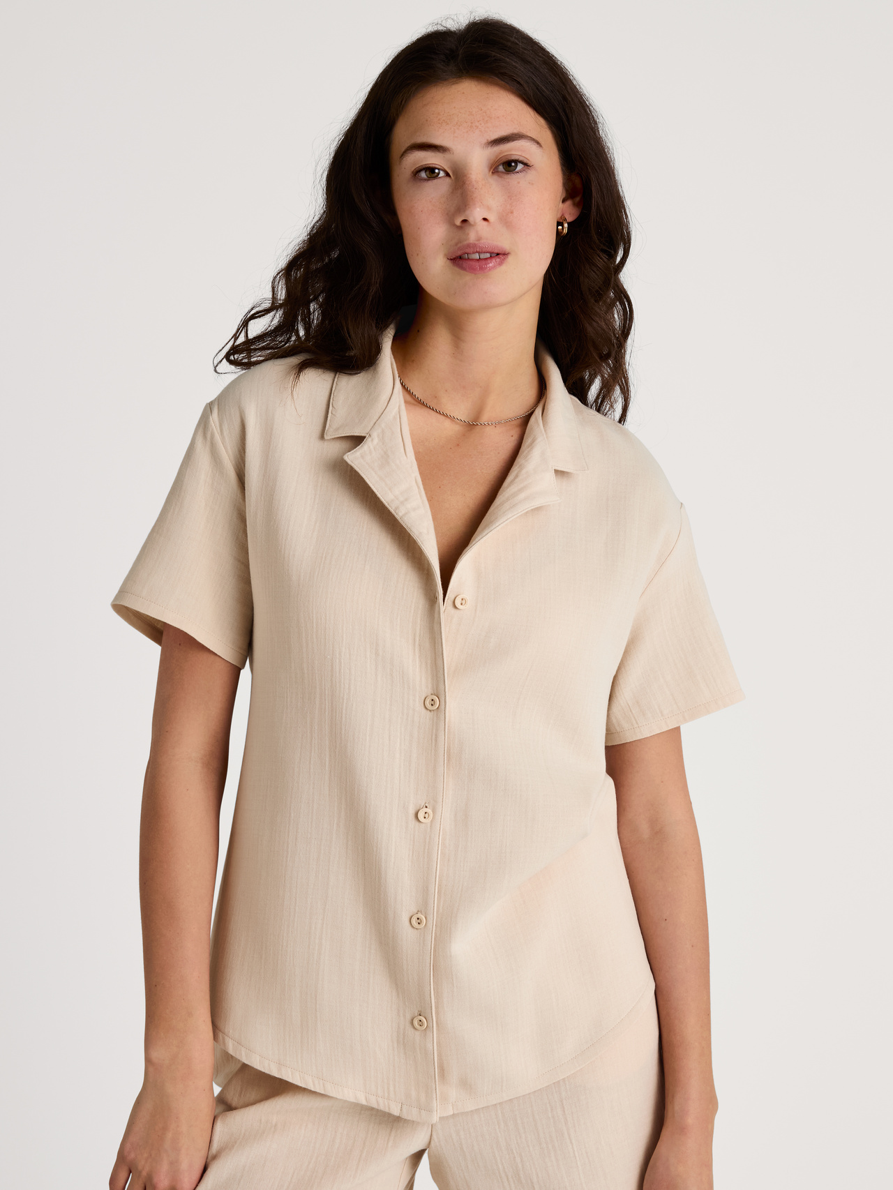 CALIDA Favourites Sun Kurzarm-Shirt, durchgeknöpftfür Damen, M, Beige, Mit Mix & Match zum sommerlichen Lieblingsoutfit