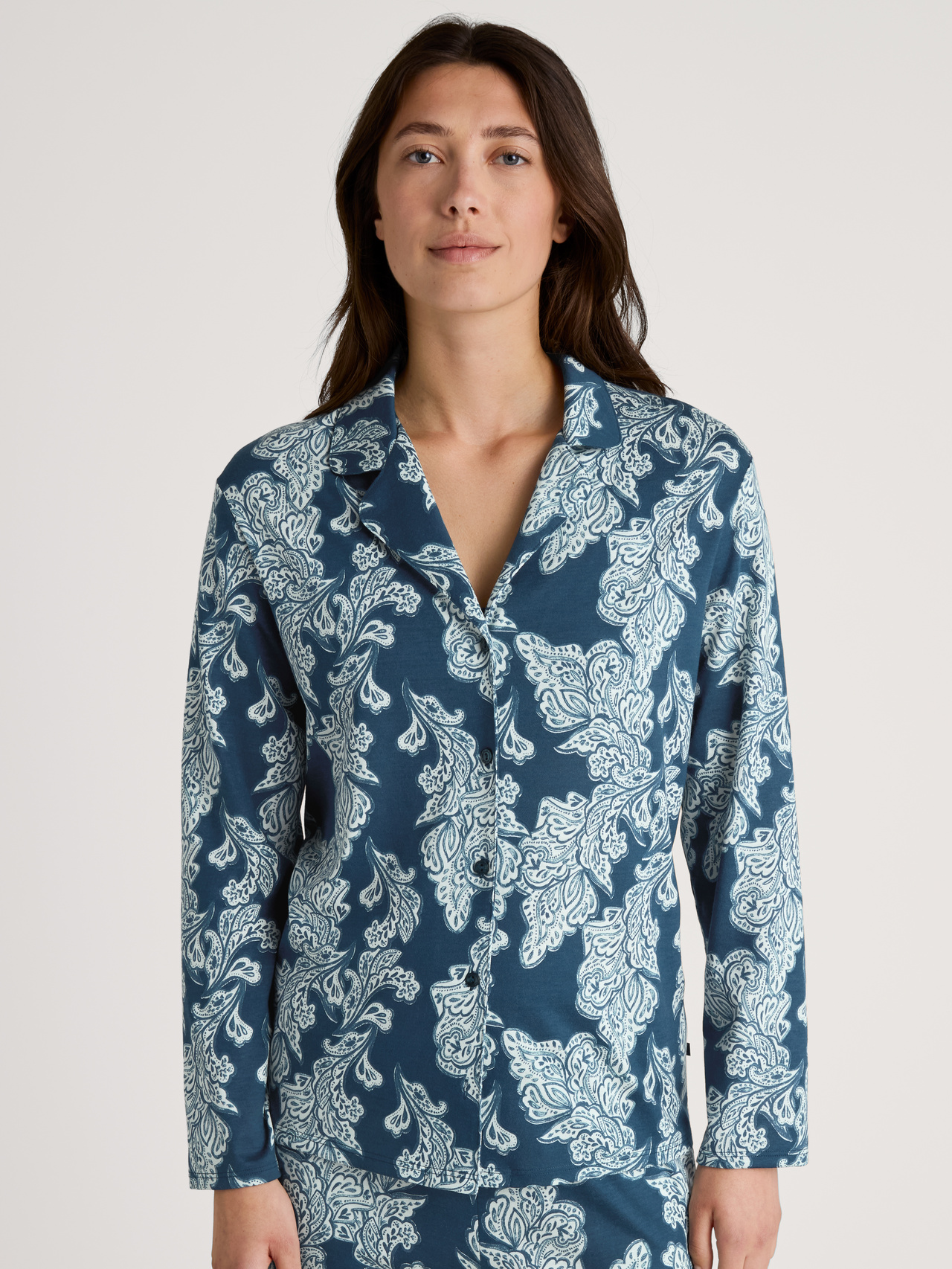 CALIDA Favourites Botanic Langarm-Shirt, durchgeknöpftfür Damen, M, Türkis, Mit Mix & Match in sommerliche Stimmung