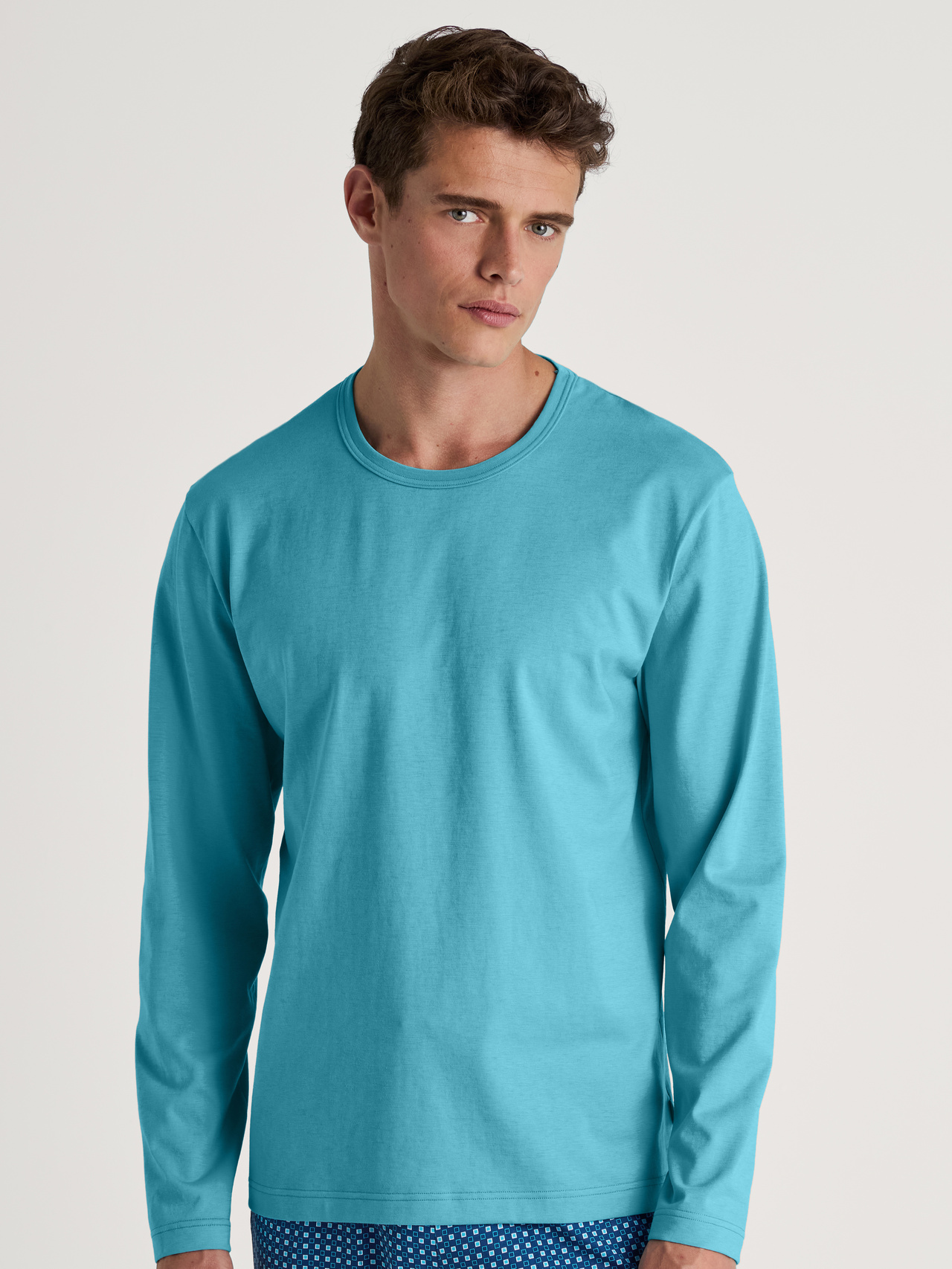 CALIDA RMX Sleep Leisure Langarm-Shirtfür Herren, L, Türkis, Hochwertige Kombinationsmöglichkeiten