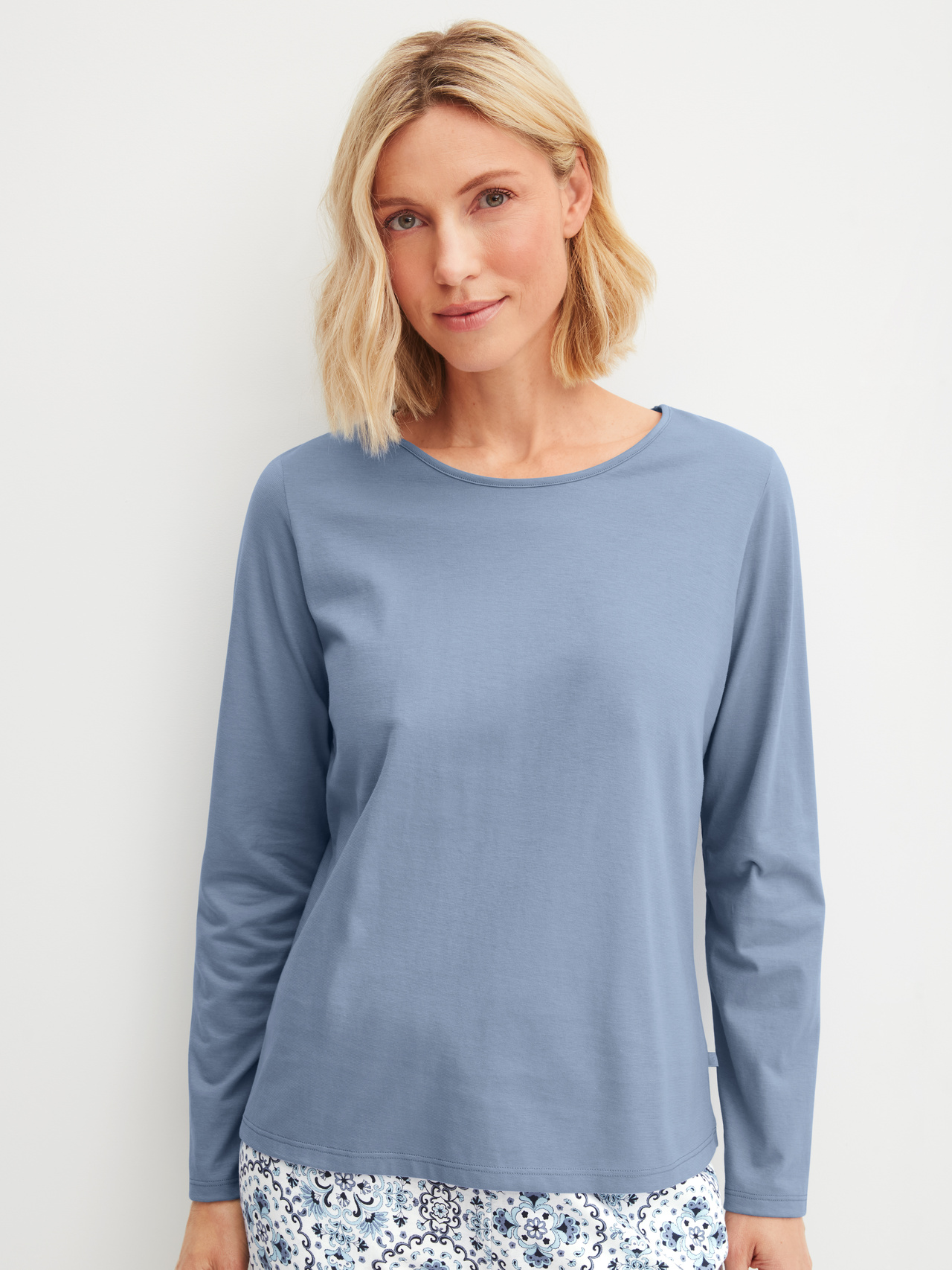 CALIDA Favourites Tiles Langarm-Shirtfür Damen, XXS, Blau, Mit Mix & Match zum sommerlichen Lieblingsoutfit