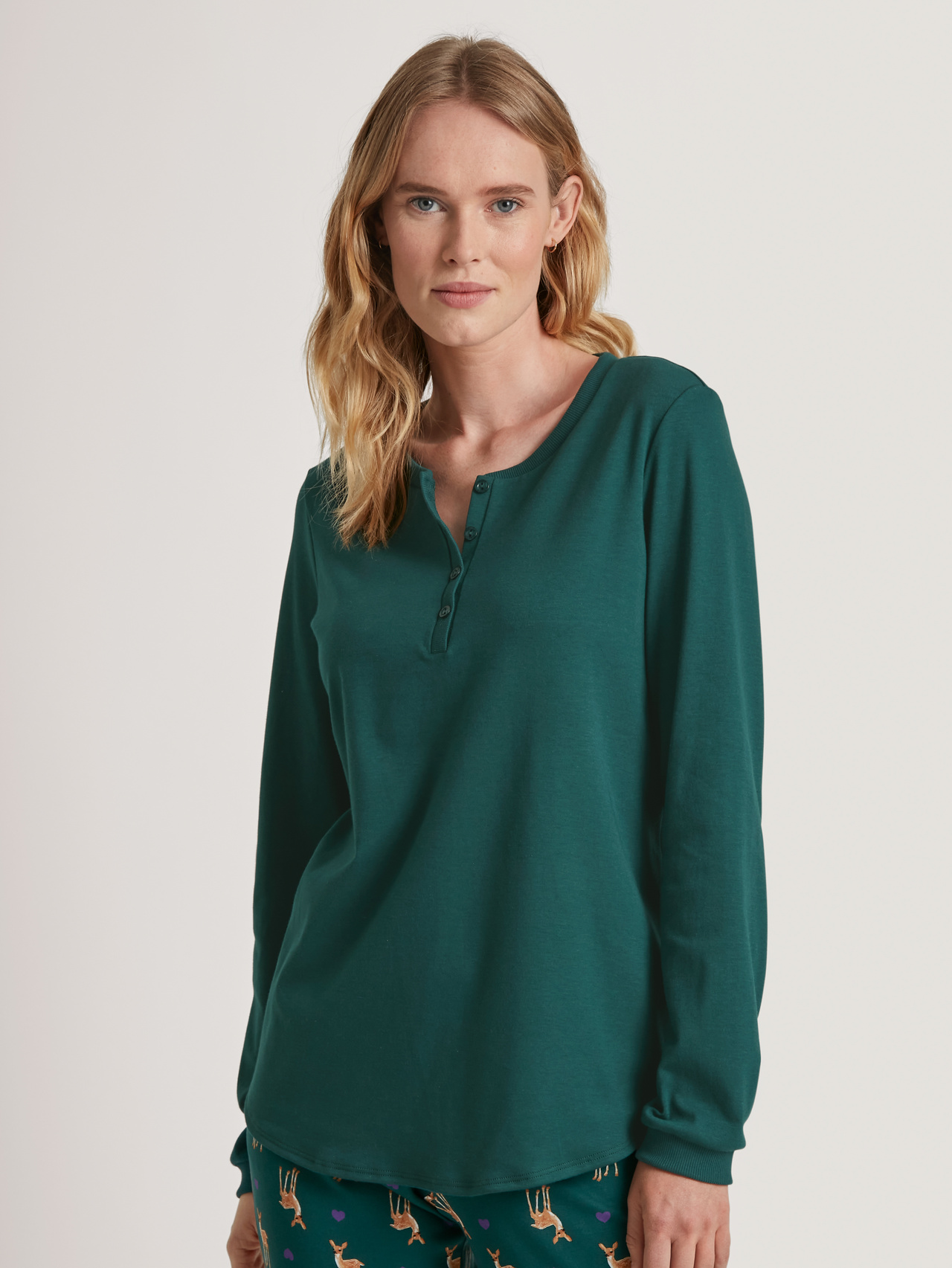 CALIDA Favourites Holidays Langarm-Shirtfür Damen, XS, Grün, in wärmendem Mix & Match durch kalte Wintertage