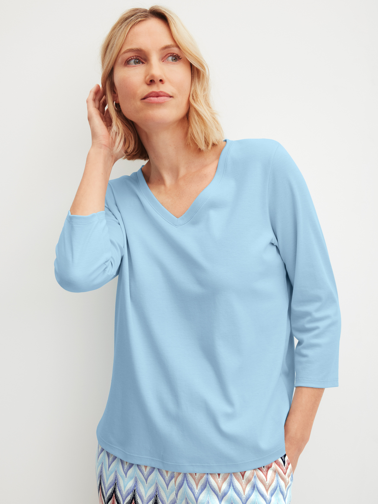 CALIDA Favourites Tiles Shirt mit 3/4-Armfür Damen, XS, Blau, Mit Mix & Match zum sommerlichen Lieblingsoutfit
