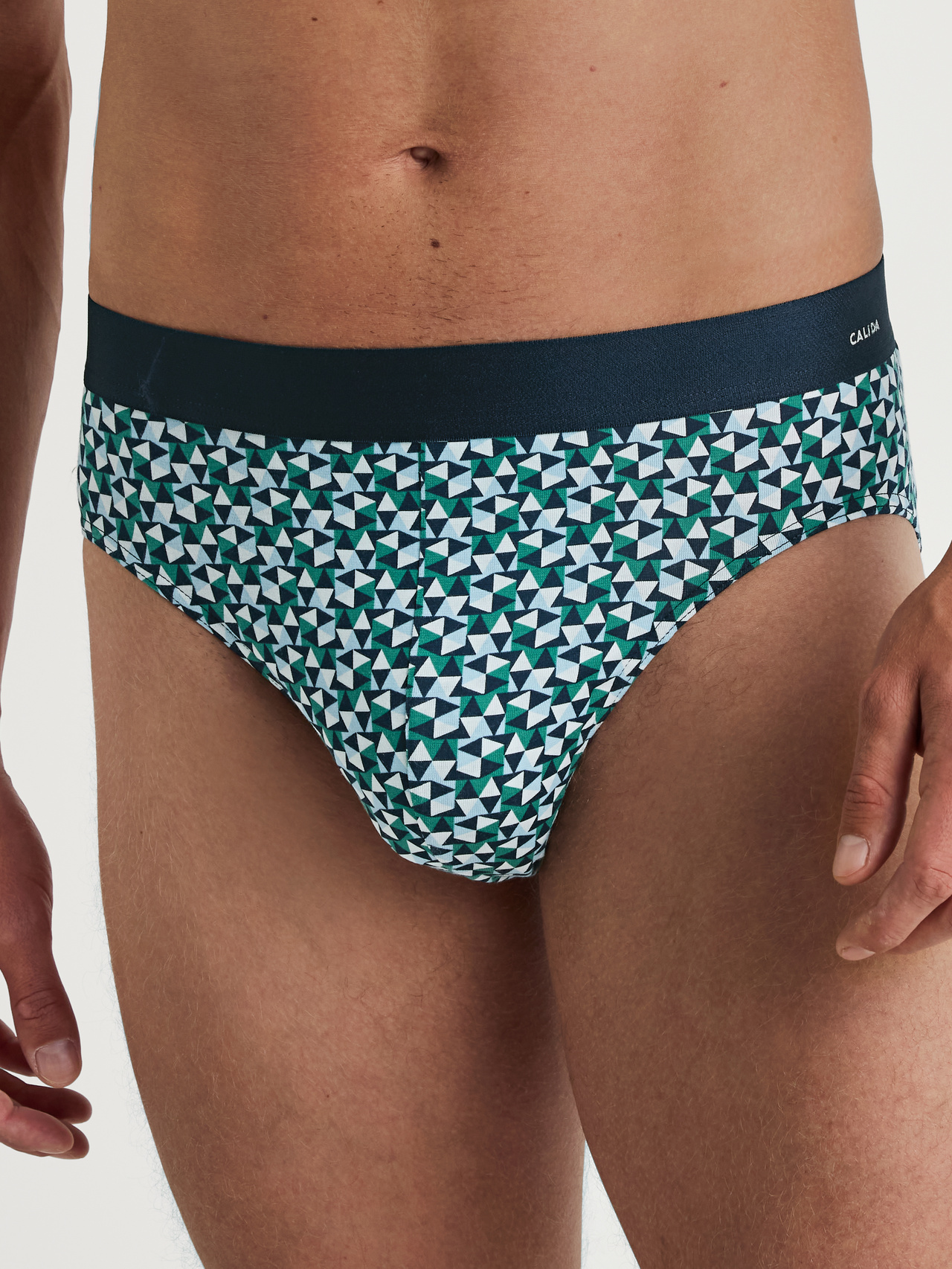 CALIDA Cotton Code Design Slip mit Softgummibundfür Herren, S, Türkis, Origineller Print