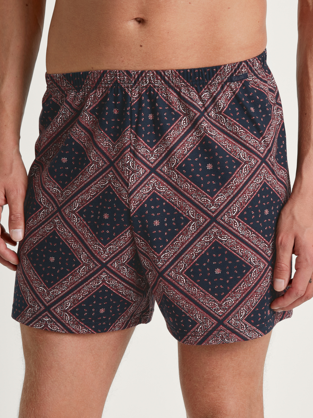 CALIDA Prints Jersey-Boxershorts ohne Eingrifffür Herren, S, Blau,Rot, Toller Kombinationspartner aus reiner Baumwolle!