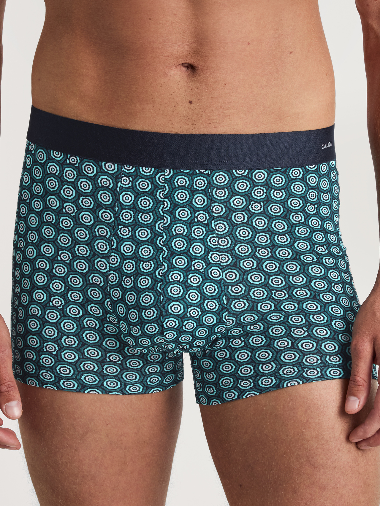 CALIDA Cotton Code Design Boxer Brief mit Softgummibundfür Herren, XL, Türkis, Origineller Print