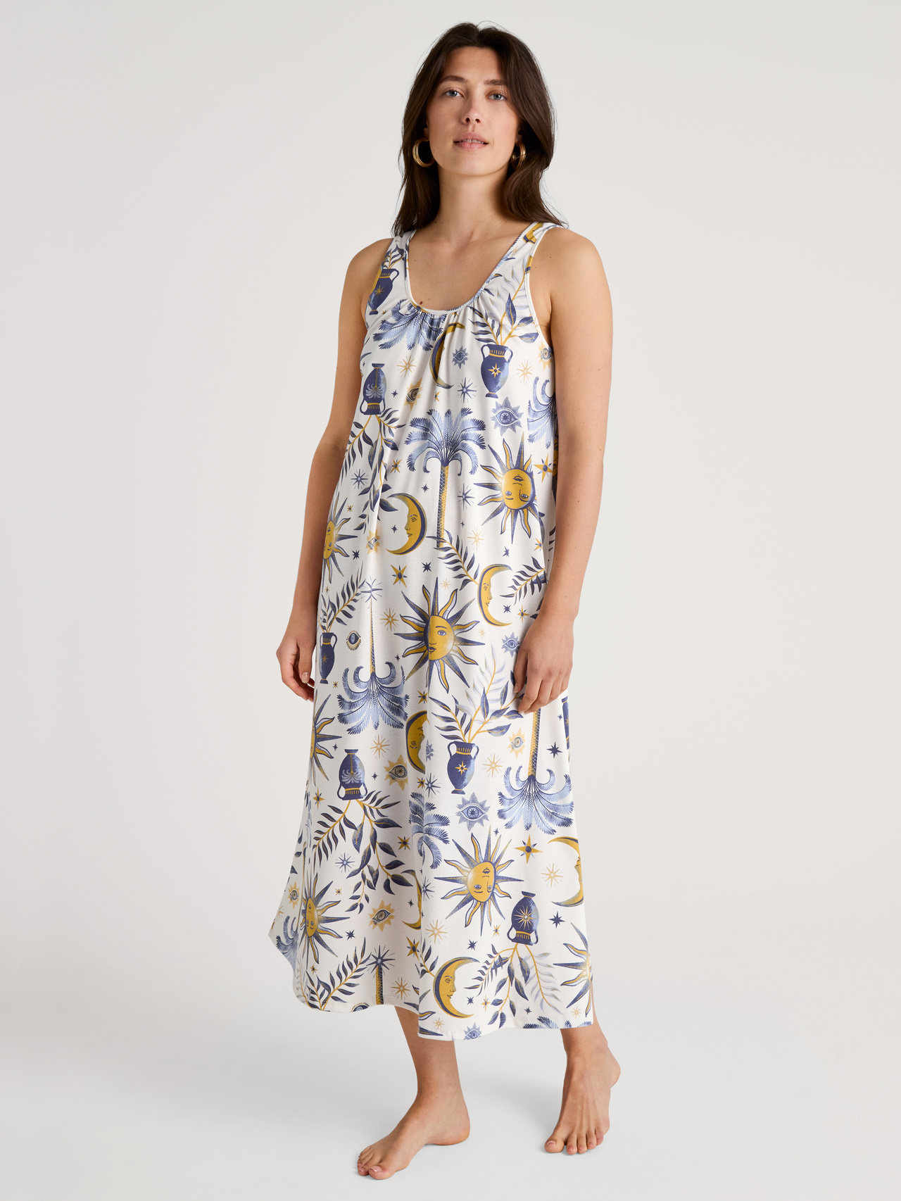 CALIDA Favourites Magic Nachthemd, Länge 125 cmfür Damen, S, Beige, magischer Print für vielfältige Mix & Match-Möglichkeiten