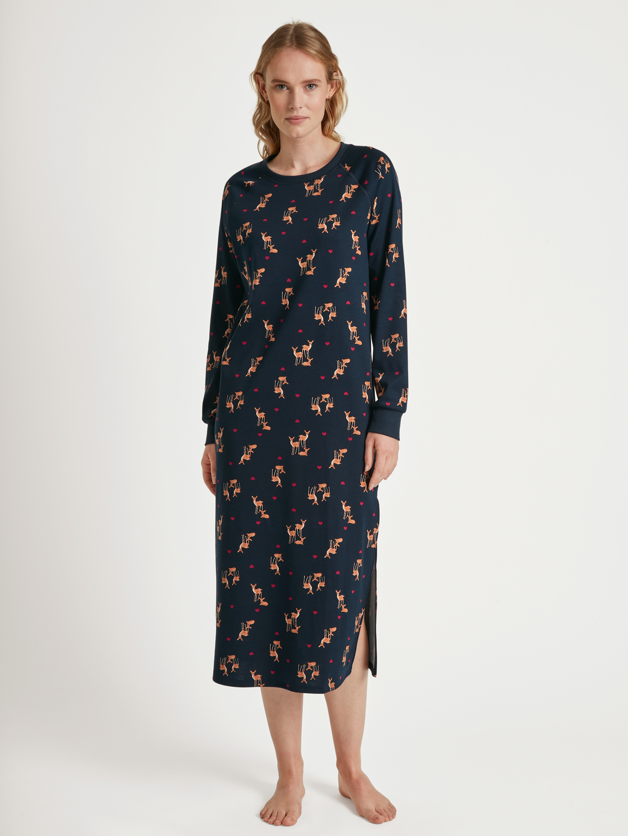 CALIDA Family & Friends Langarm-Nachthemd, Länge 120 cmfür Damen, XS, Blau, In 100% wärmender Baumwolle durch kalte Wintertage