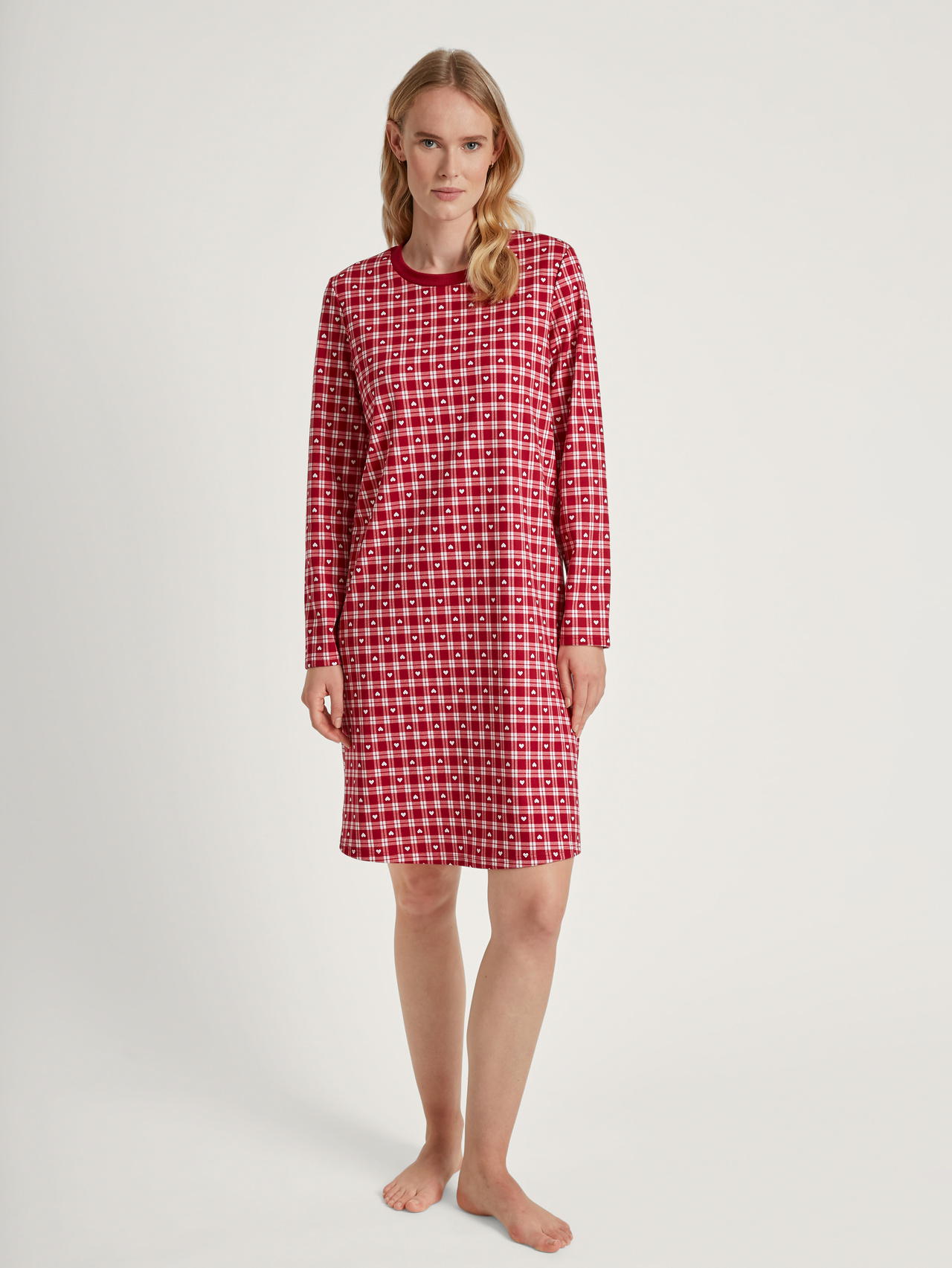 CALIDA Family & Friends Langarm-Nachthemd, Länge 100 cmfür Damen, S, Rot, In 100% wärmender Baumwolle durch kalte Wintertage