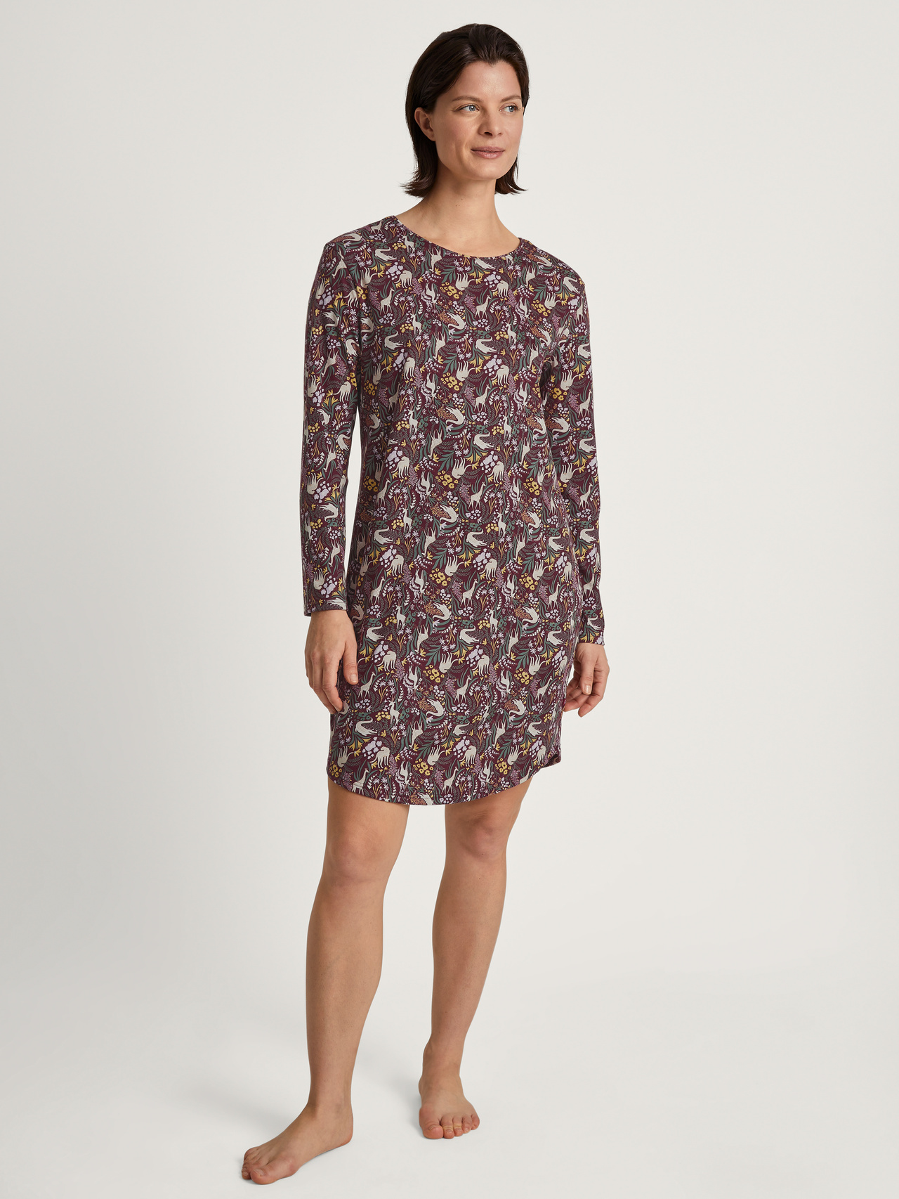 CALIDA African Dreams Langarm-Nachthemd, Länge 100 cmfür Damen, M, Rot, Hochwertiger, natürlicher Komfort durch reine Supima®-Baumwolle