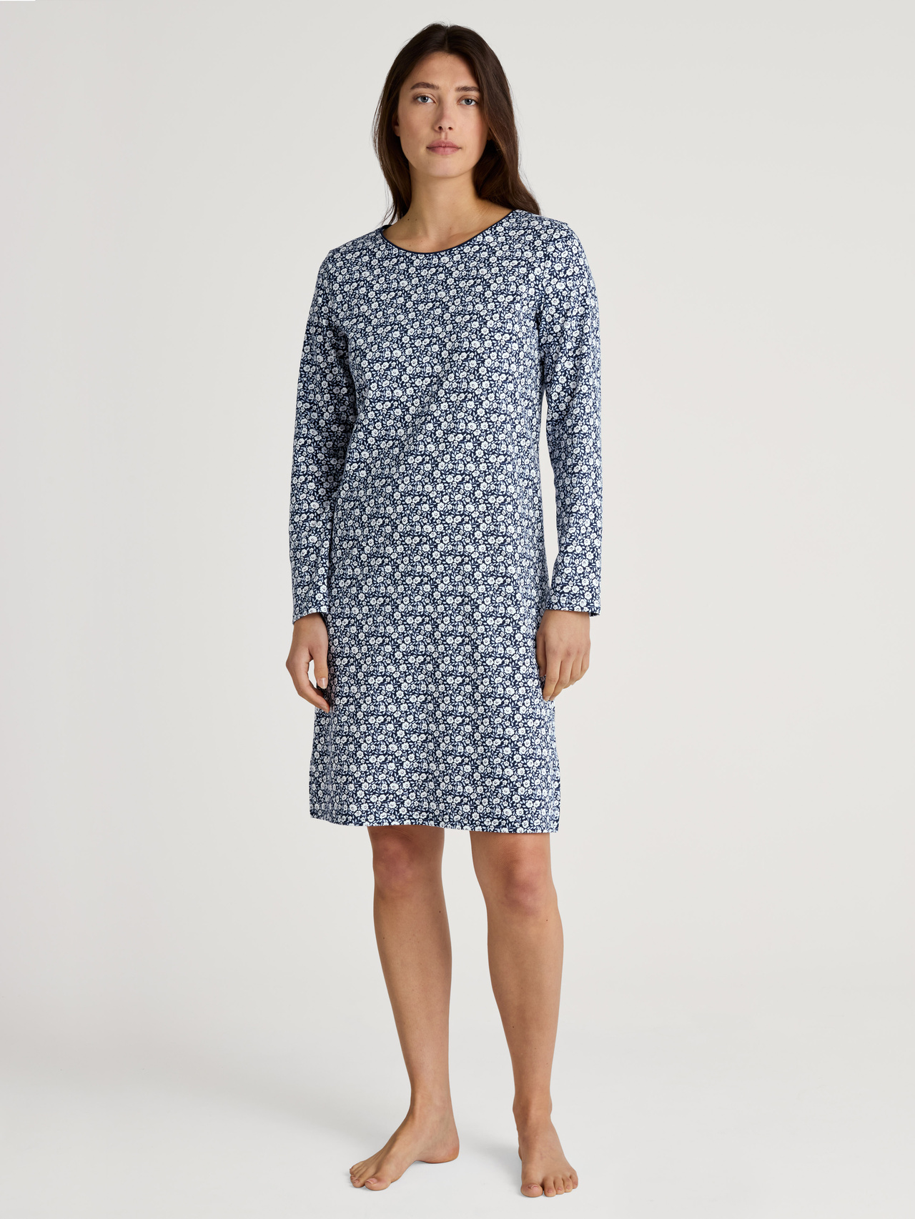 CALIDA Favourites Sleep Langarm-Nachthemd, Länge 100 cmfür Damen, L, Blau, Mit Mix & Match zu Wohlfühlmomenten