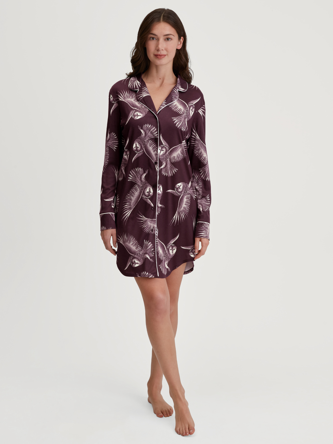 CALIDA Moonlight Dreams Langarm-Nachthemd aus TENCEL™ Modal und Seidefür Damen, XS, Rot,