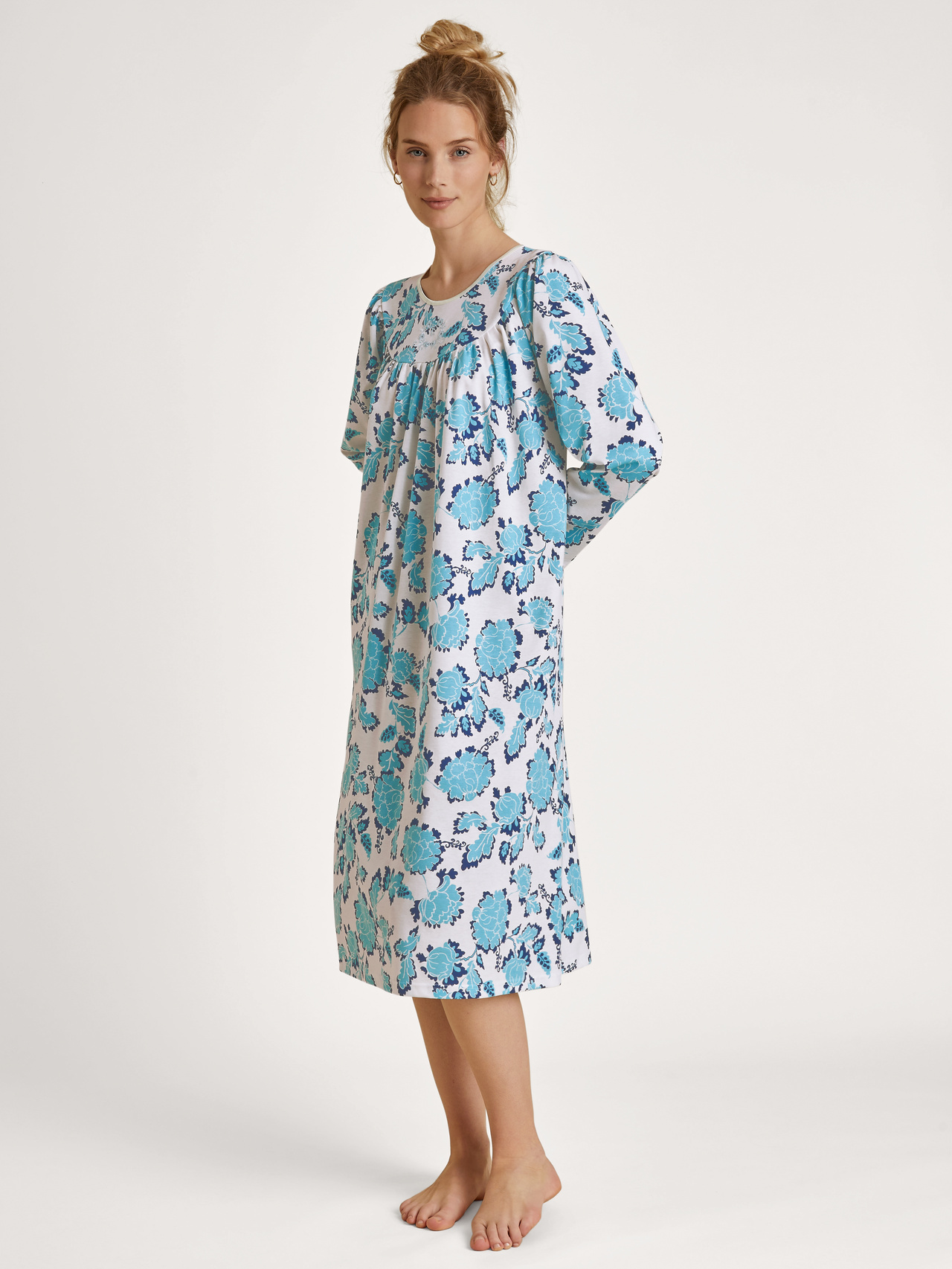 CALIDA Soft Cotton Langarm-Nachthemd, Länge 110 cmfür Damen, XS, Türkis, Klassisch schön und feminin