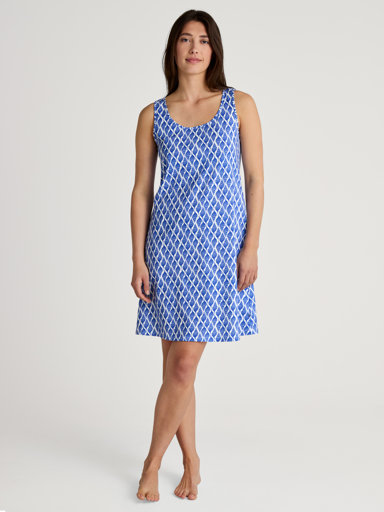 CALIDA Shell Nights Nachthemd, Länge 95 cmfür Damen, XS, Blau, Natürlich atmungsaktiv  & hautfreundlich in 100% Bio-Baumwolle