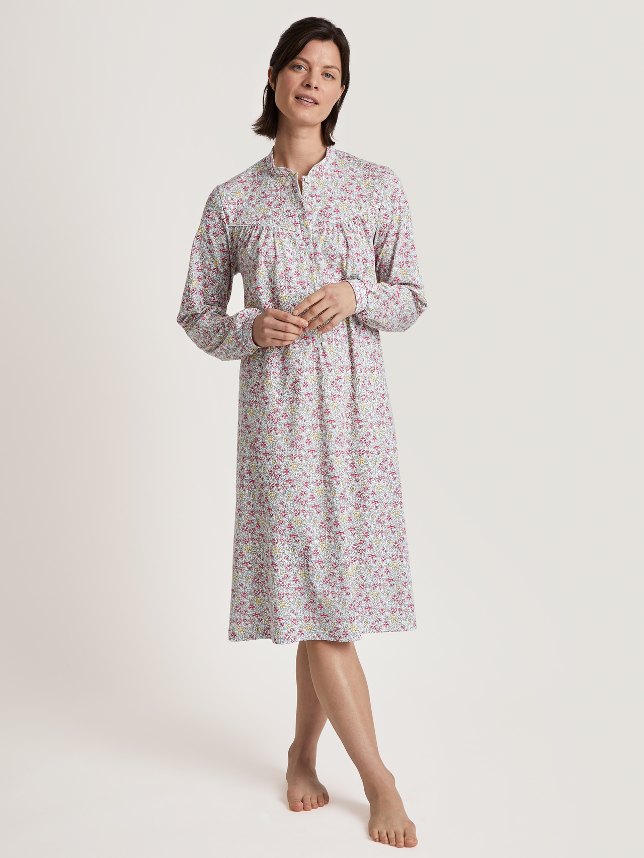 CALIDA Soft Cotton Langarm-Nachthemd mit Stehkragen, Länge 110 cmfür Damen, S, Rosa, Klassisch schön und feminin