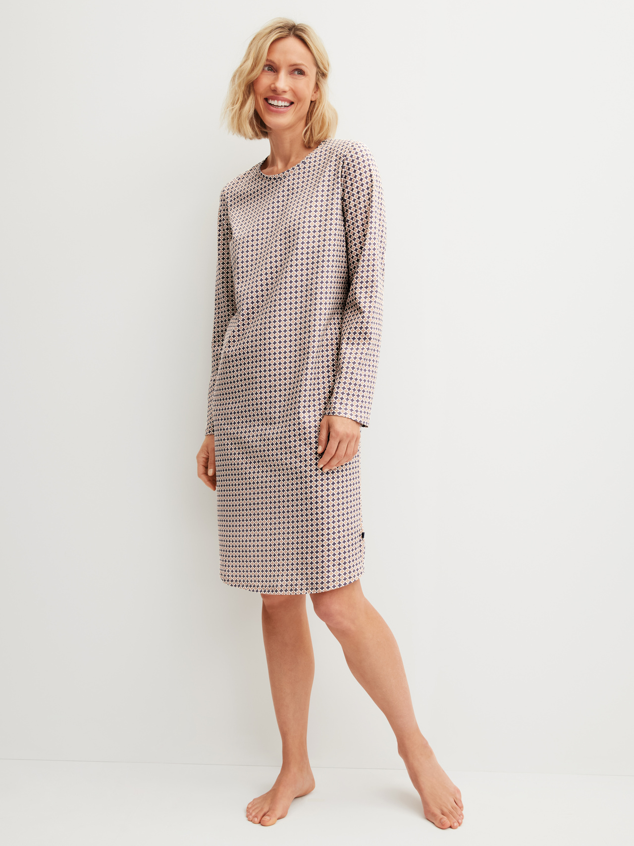 CALIDA Graphic Nights Langarm-Nachthemd, Länge 100 cmfür Damen, XS, Blau,