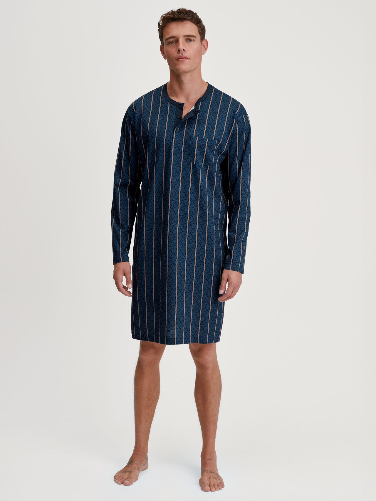 CALIDA Relax Imprint 1 Herren-Nachthemdfür Herren, XL, Blau, Maskulin-sportlicher Komfort