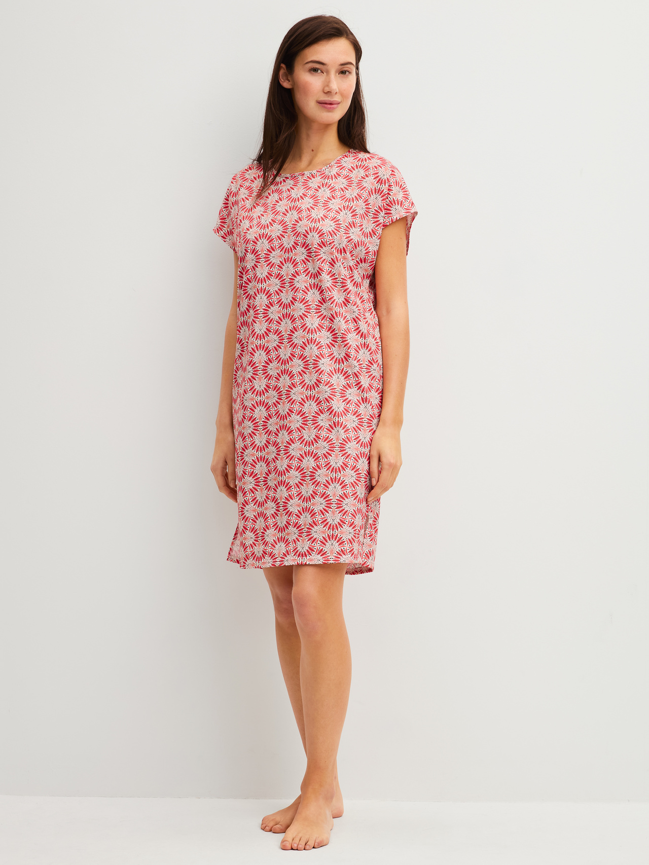 CALIDA Cotton Special Kurzarm-Nachthemd, Länge 95 cmfür Damen, L, Rot, Weiche Baumwolle – pure Natürlichkeit für erholsame Nächte