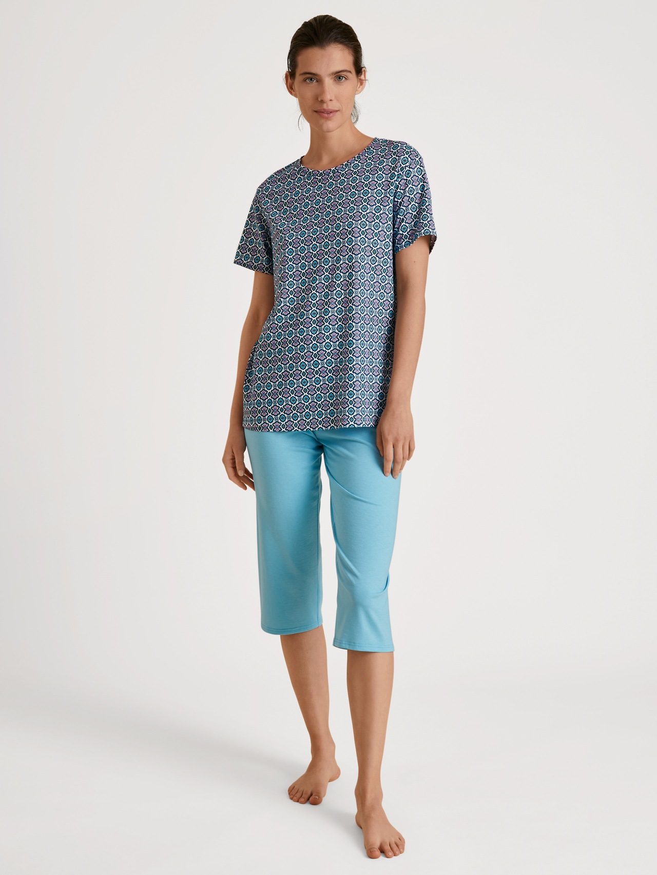 CALIDA Spring Nights 3/4-Pyjamafür Damen, XS, Türkis, Spring Nights