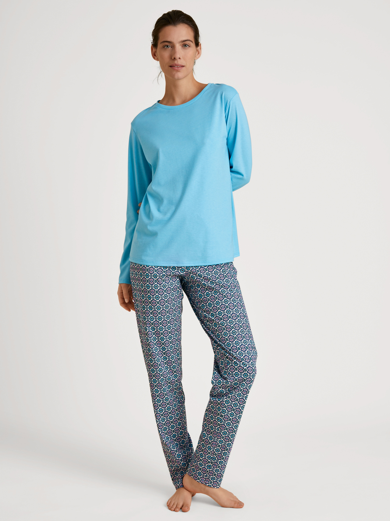 CALIDA Spring Nights Pyjama, langfür Damen, XS, Türkis, Frühlingserwachen