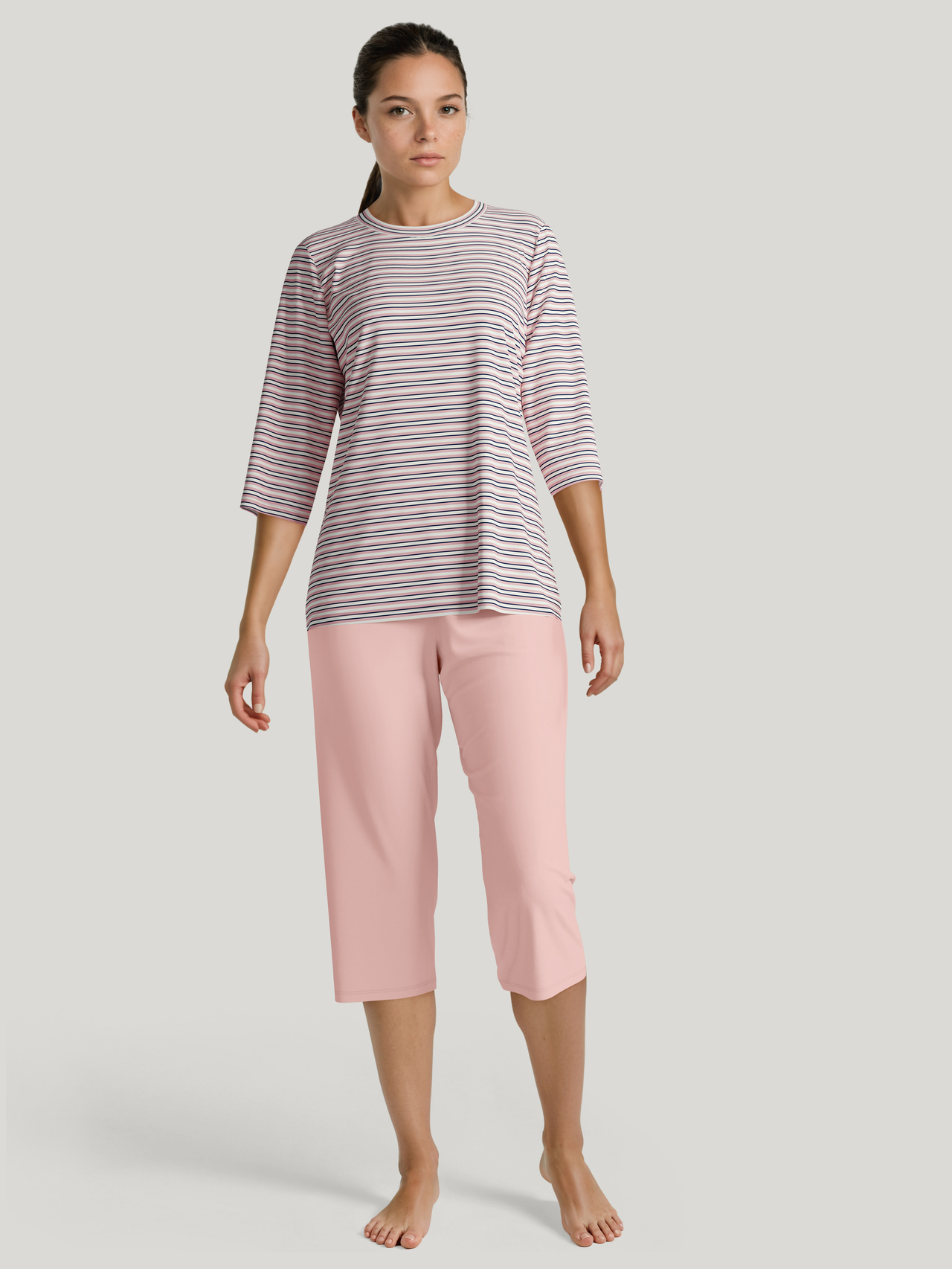 CALIDA Nightwear Xtra 3/4-Pyjamafür Damen, L, Rosa, Zeitlose Nachtwäsche aus reiner Baumwolle