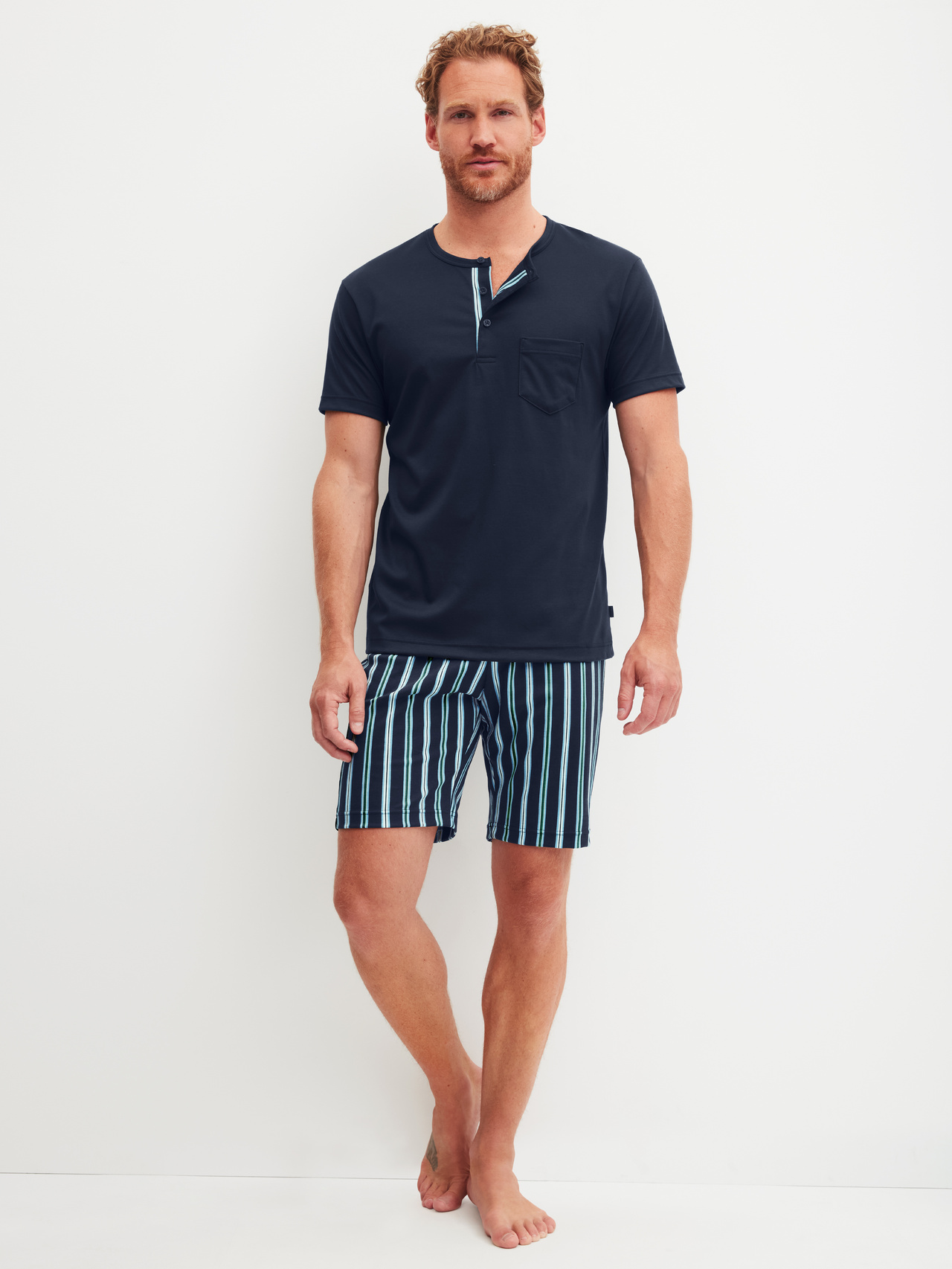 CALIDA Relax Choice Kurz-Pyjamafür Herren, S, Blau, Mit natürlichem Komfort durch die Nacht