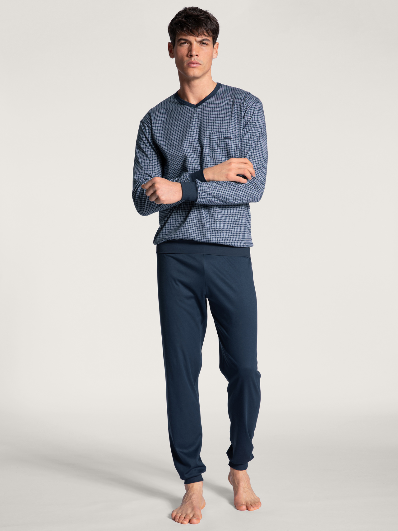 CALIDA Relax Choice Bündchen-Pyjamafür Herren, XXL, Blau, Edelste Baumwolle für einen erholsamen Schlaf