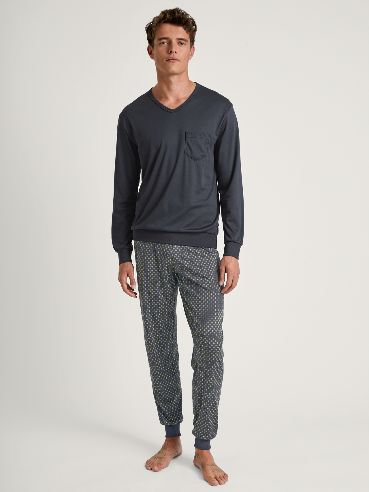 CALIDA Relax Swiss Edition Bündchen-Pyjamafür Herren, XXL, Grau, mit reiner Baumwolle durch eine erholsame Nacht