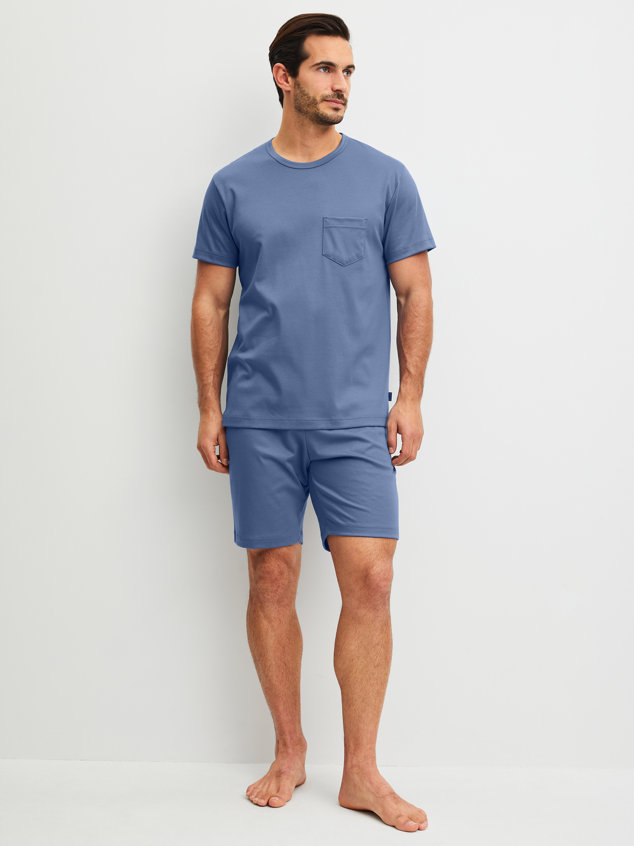 CALIDA Relax Choice 1 Kurz-Pyjamafür Herren, XXL, Blau, Zeitlose Passform mit klarer Silhouette und praktischer Note
