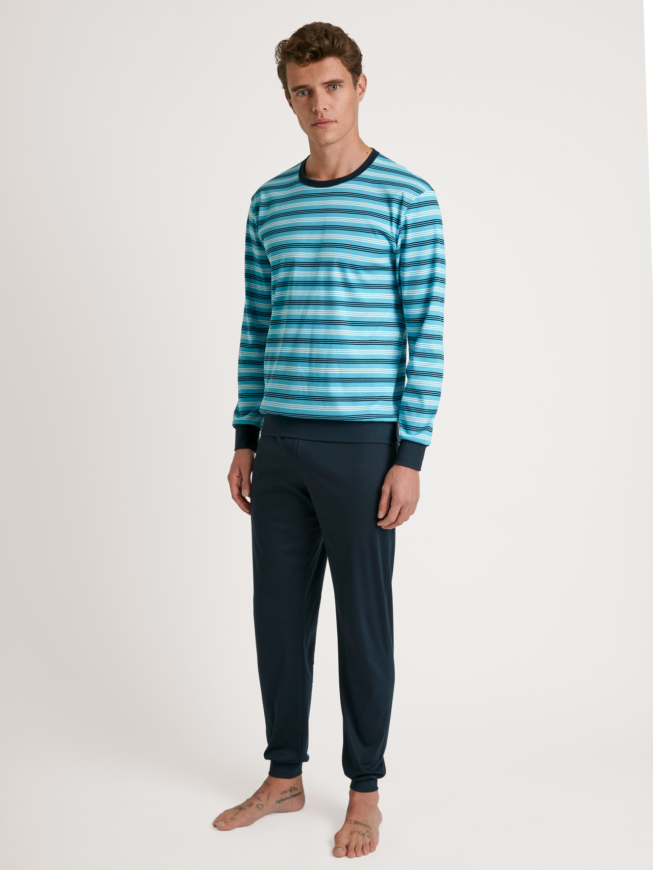 CALIDA Relax Enjoy Bündchen-Pyjamafür Herren, S, Türkis, Entspannen & genießen in 100% Baumwolle