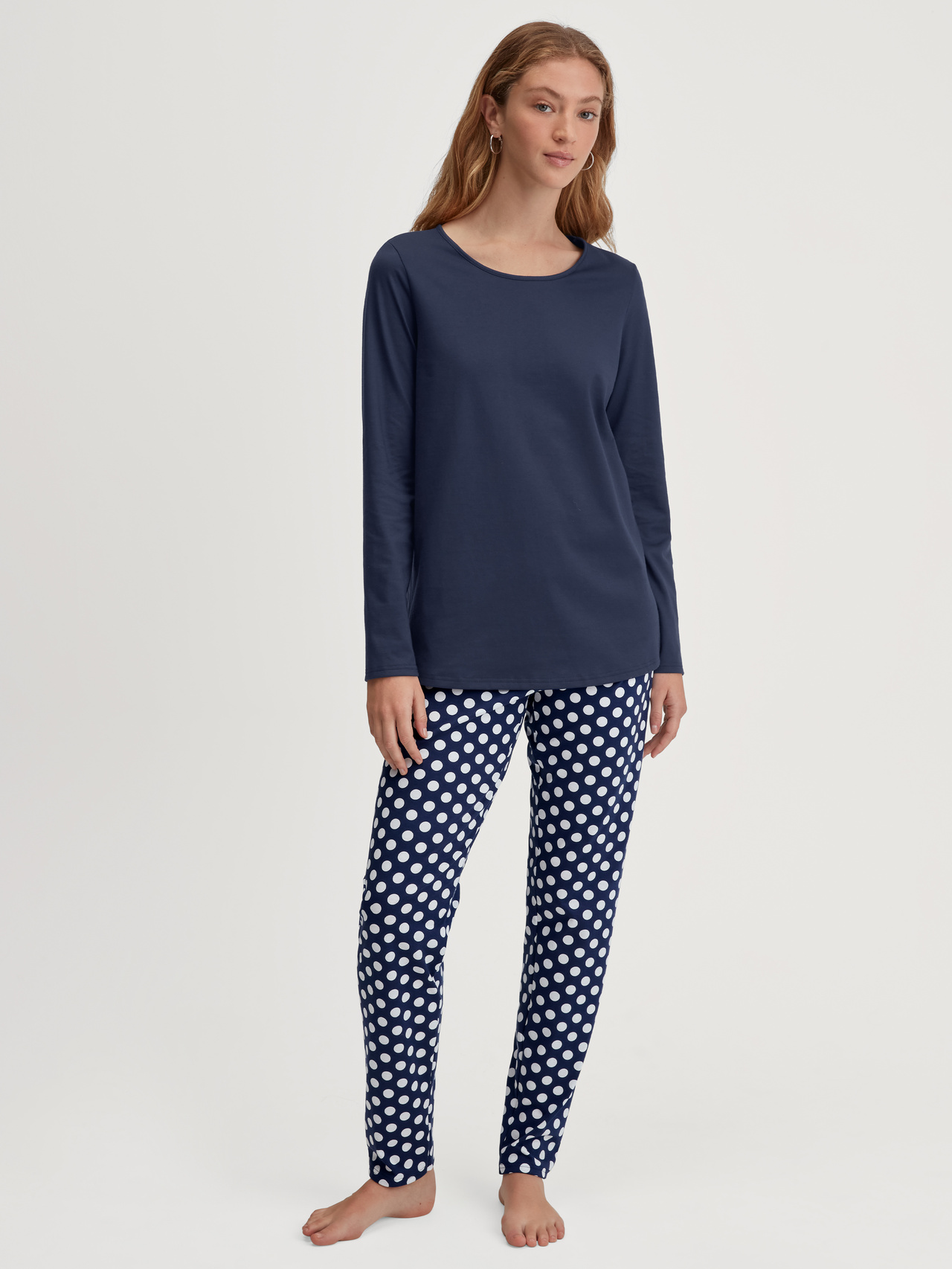 CALIDA Cotton Special Pyjama, langfür Damen, L, Blau, Rundum komfortabler Schlaf
