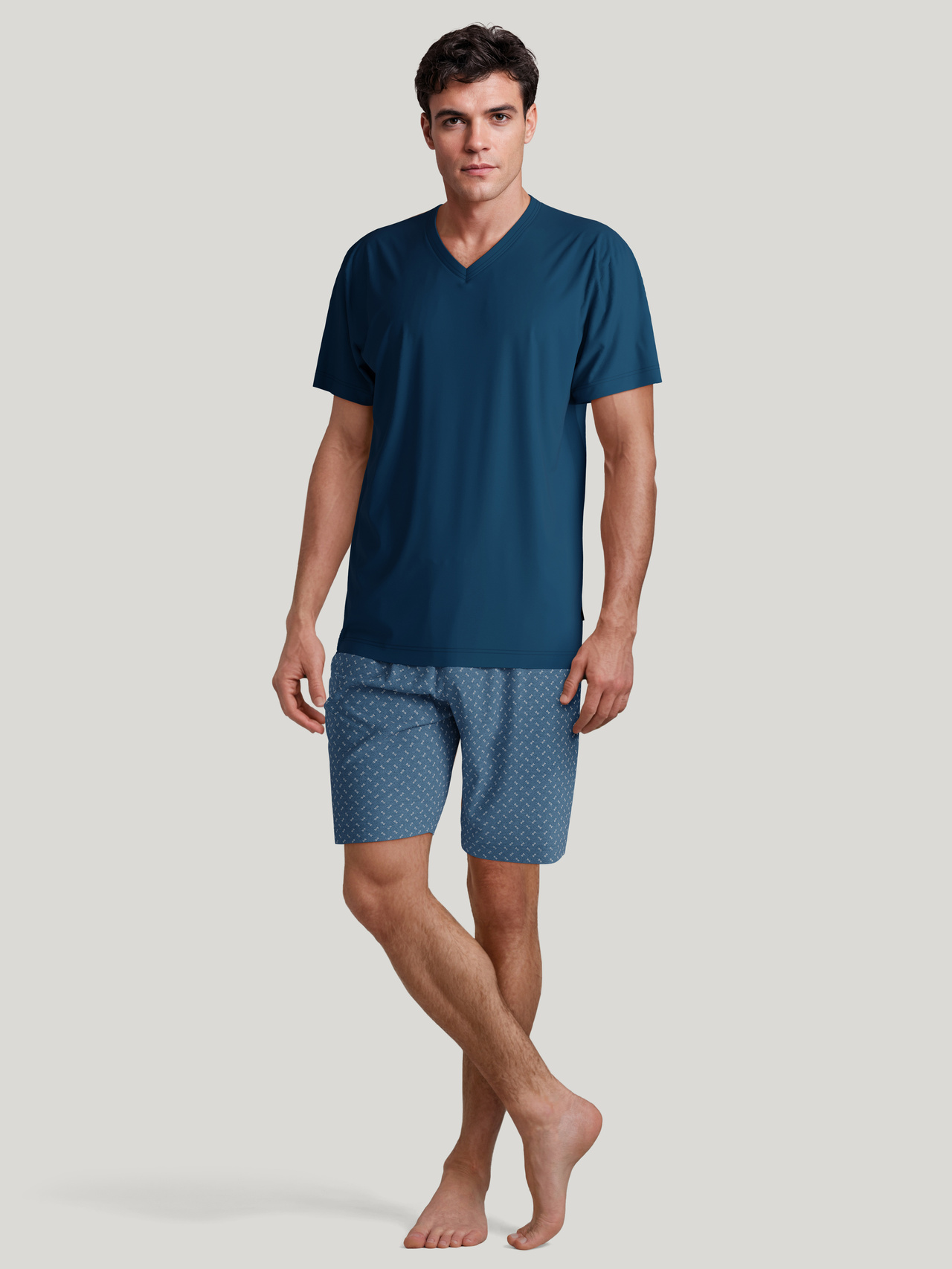 CALIDA Nightwear Xtra Kurz-Pyjamafür Herren, M, Blau, Exklusiv, weich & luxuriös – für erholsame Nächte