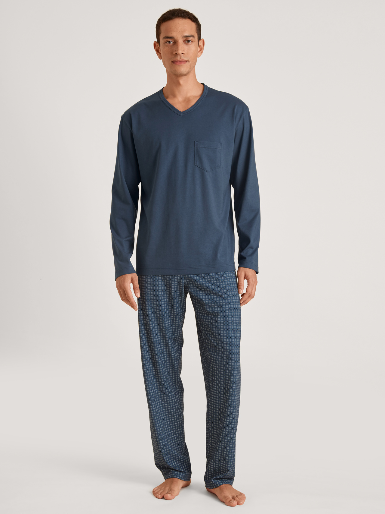 CALIDA Relax Imprint 1 Pyjama, langfür Herren, S, Blau, Komfortklassiker im Saison-Design