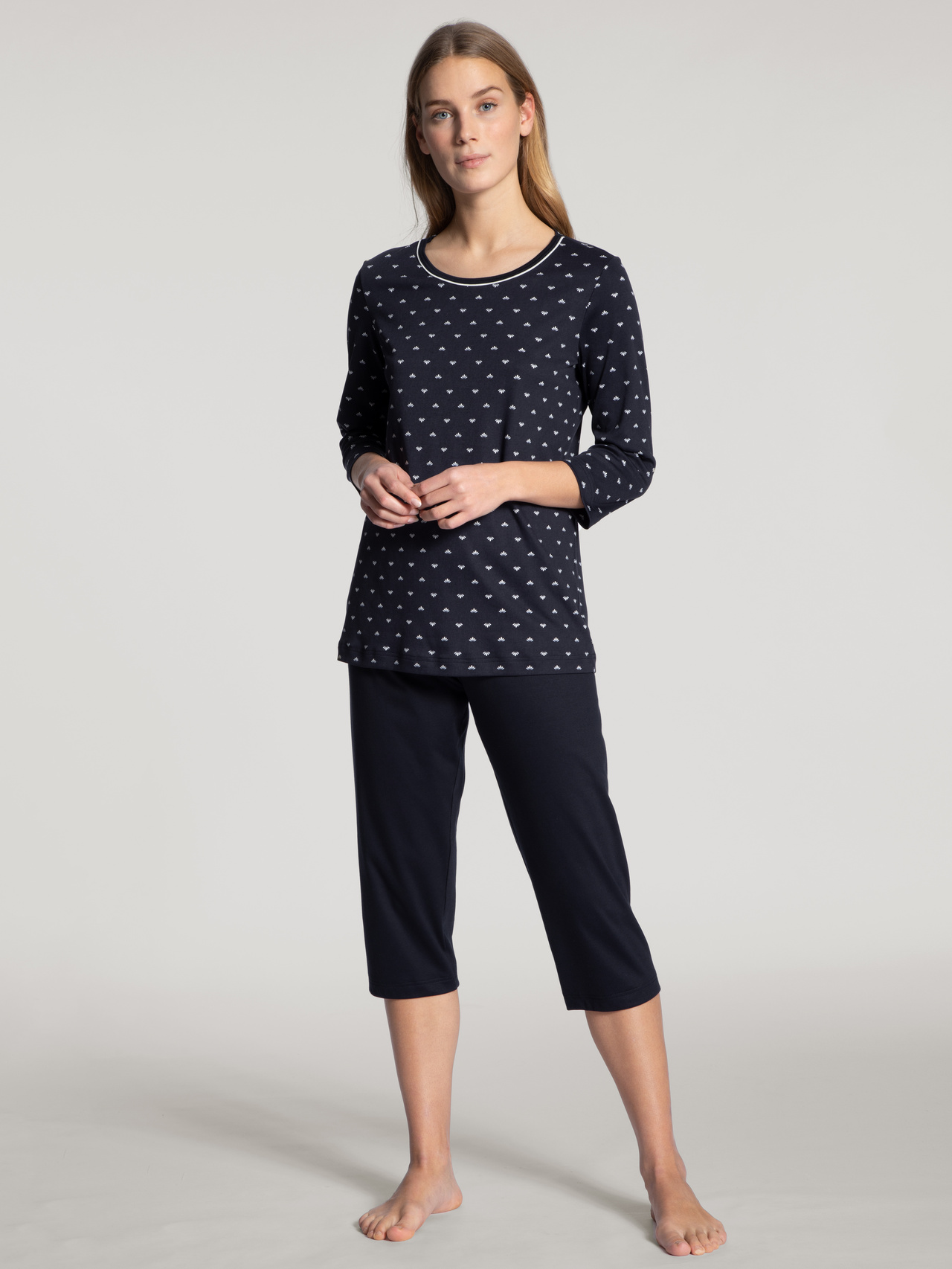 CALIDA Night Lovers 3/4-Pyjamafür Damen, L, Blau, Aus Liebe zum Schlaf – Beste Baumwolle, zeitlos klassisch