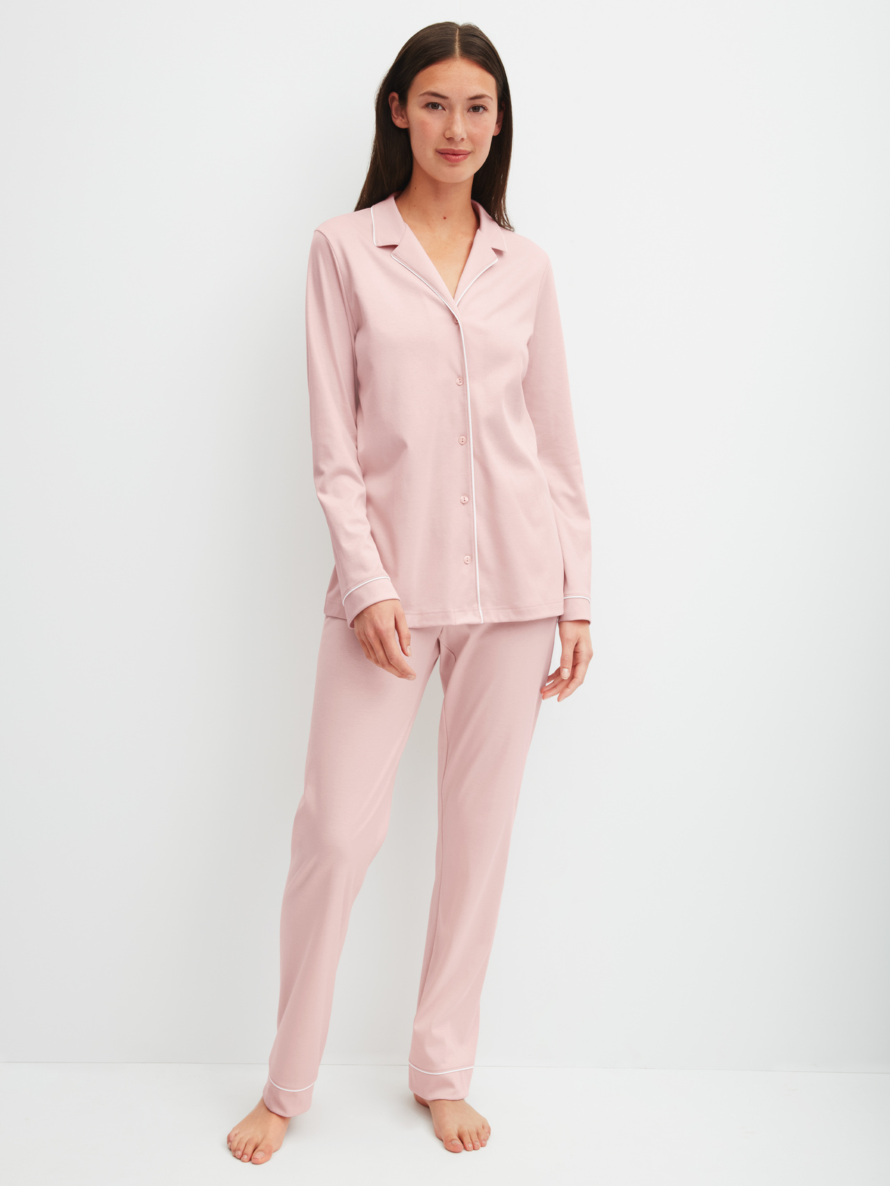 CALIDA Night Lovers Pyjama mit Knöpfenfür Damen, M, Rosa, Luxuriöser Komfort aus feinster Pima-Baumwolle