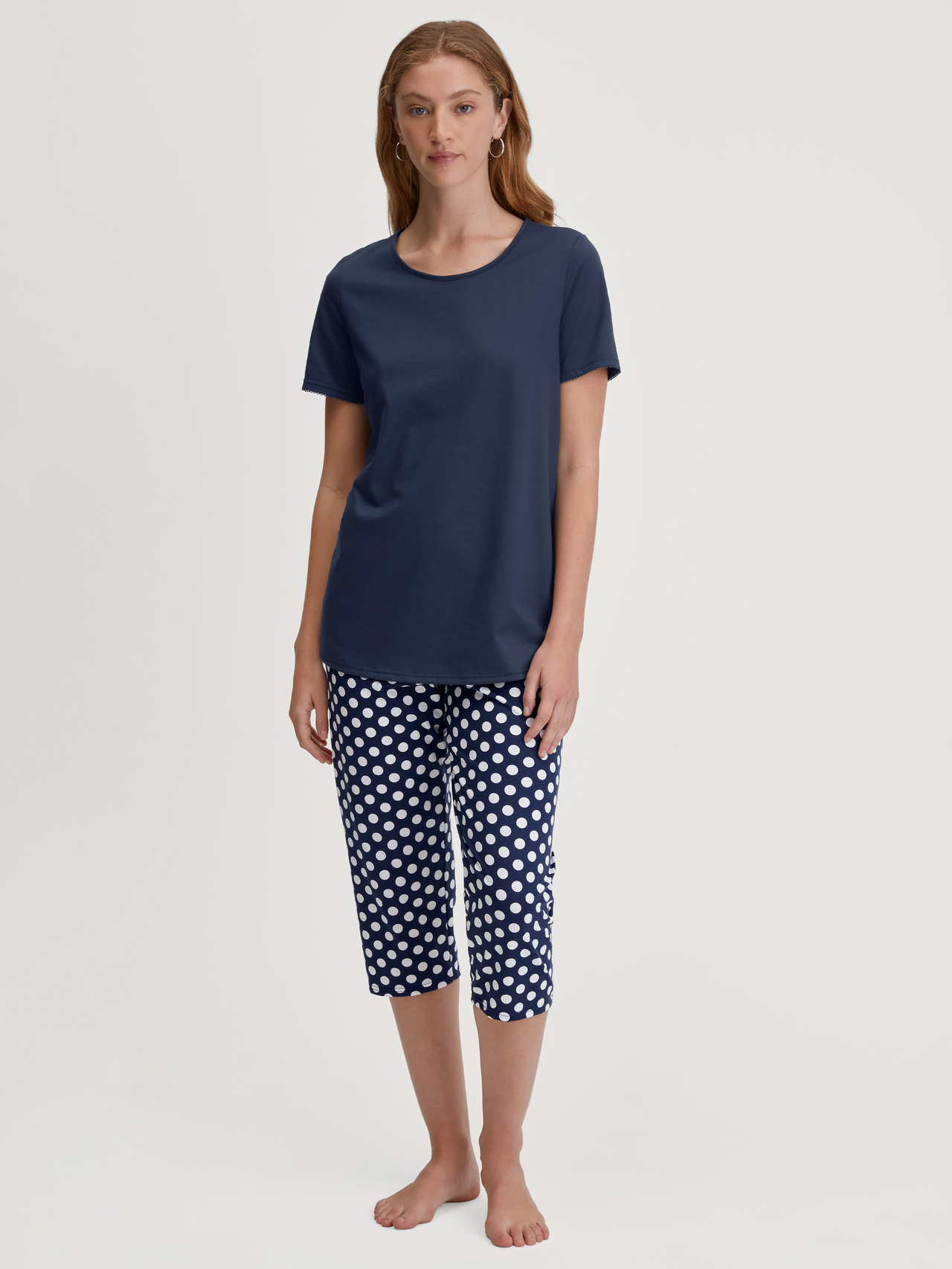 CALIDA Cotton Special 3/4-Pyjamafür Damen, XS, Blau, Himmlischer Schlafkomfort