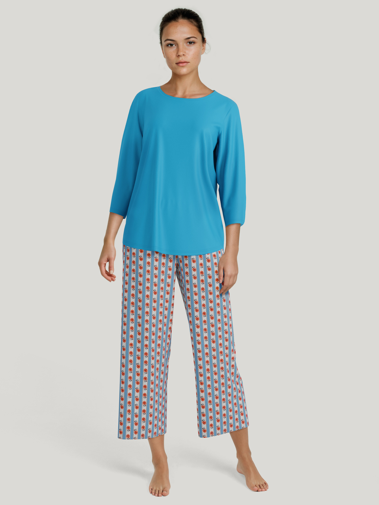 CALIDA Nightwear Xtra 7/8-Pyjamafür Damen, XS, Türkis, Schlafkomfort aus 100% Baumwolle