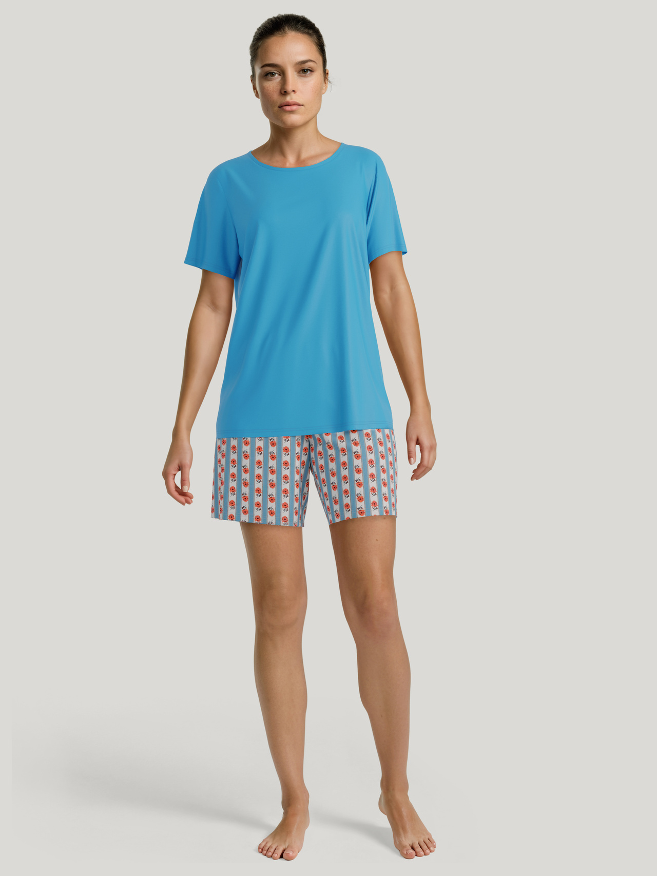 CALIDA Nightwear Xtra Kurz-Pyjamafür Damen, XS, Türkis, Schlafkomfort aus 100% Baumwolle