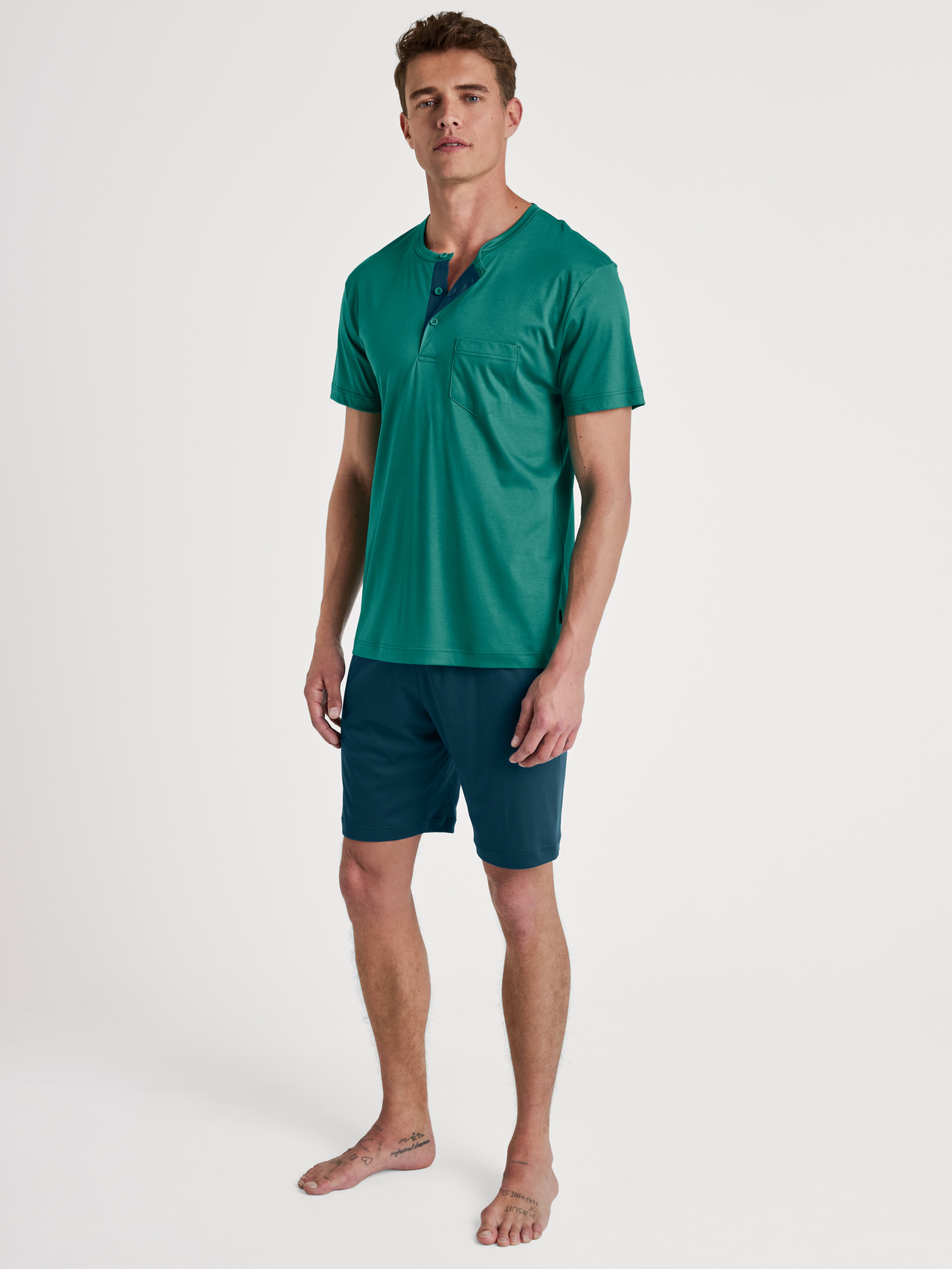 CALIDA Relax Superlight 2 Kurz-Pyjamafür Herren, S, Grün, Superleichtes Sommer-Schlafduo