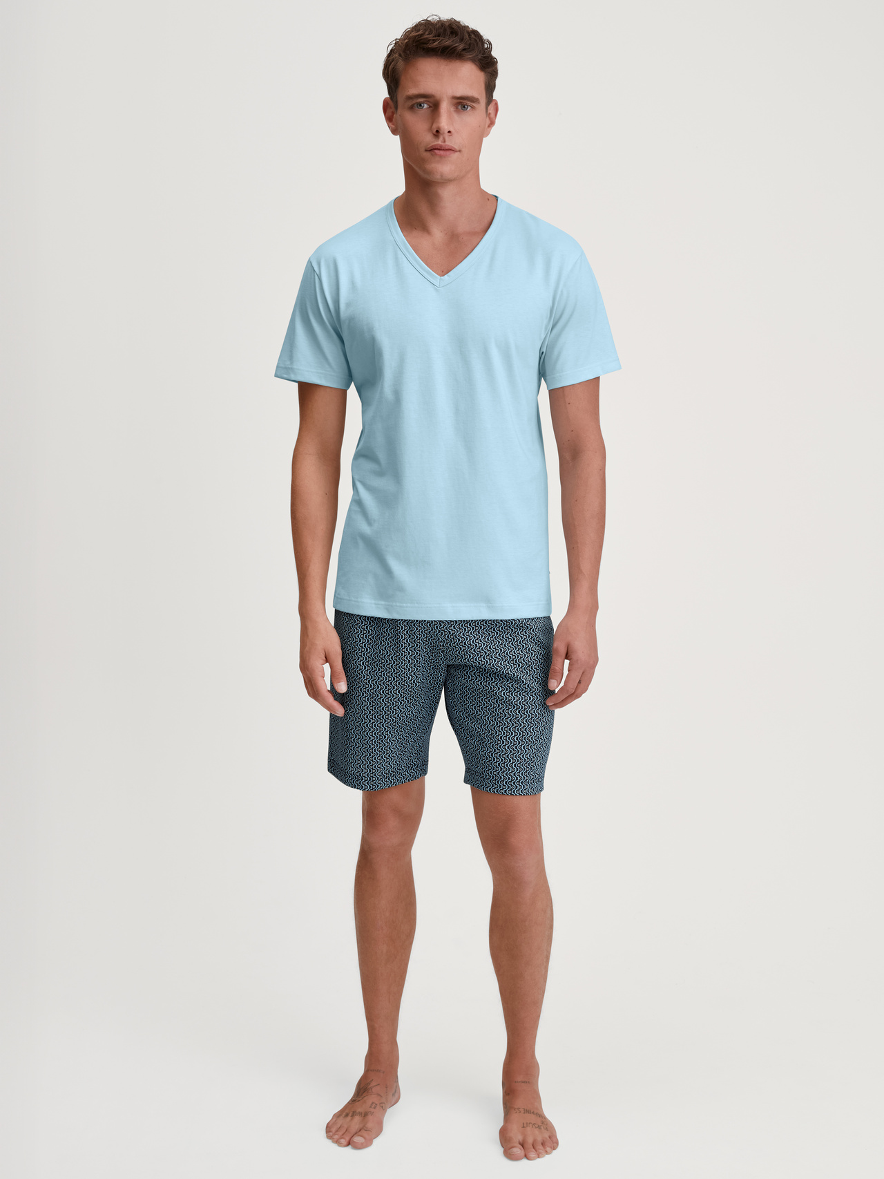 CALIDA Cotton Special Kurz-Pyjamafür Herren, M, Blau, Cotton Special