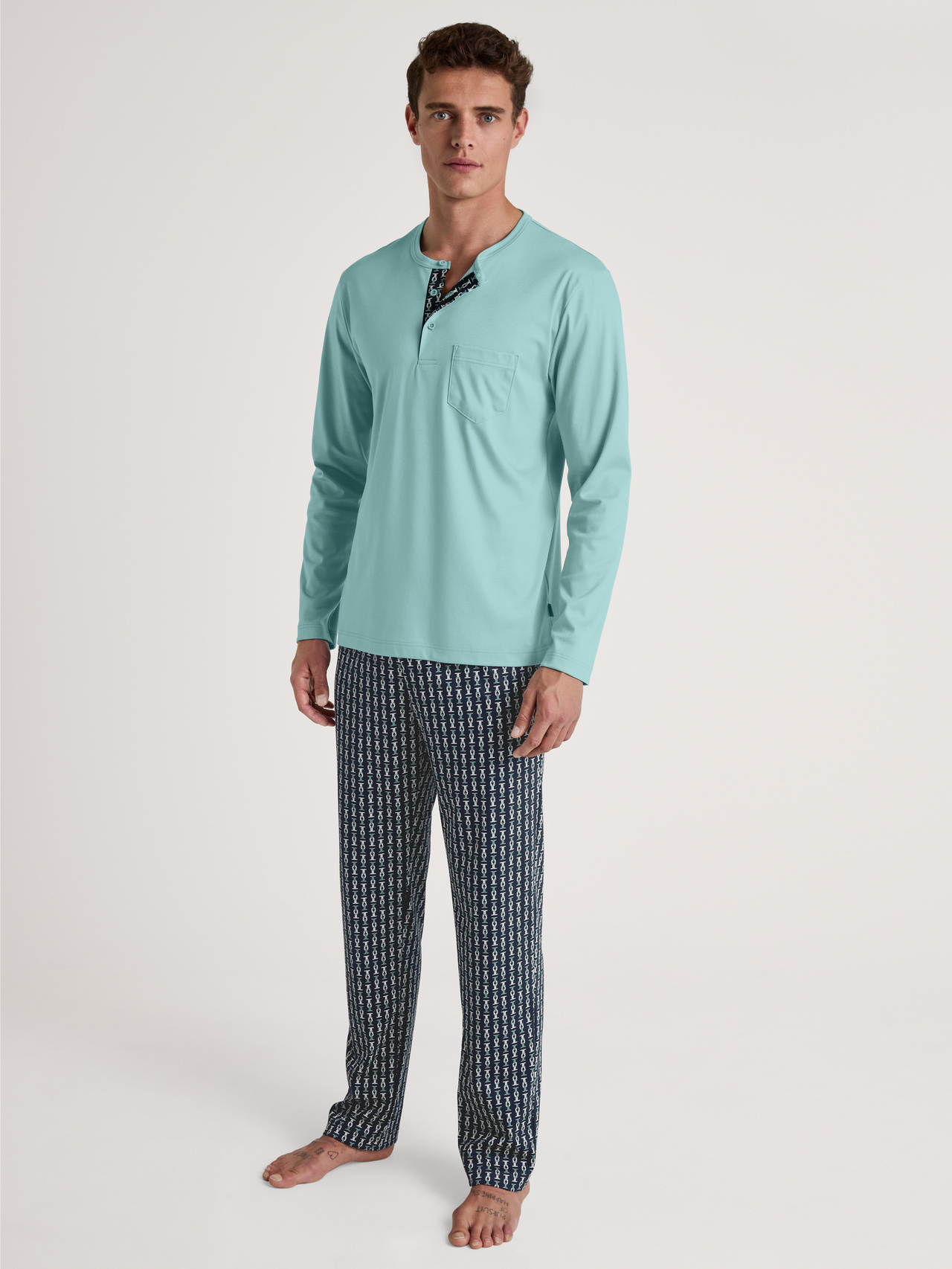 CALIDA Relax Selected 2 Pyjama, langfür Herren, XXL, Türkis, Zum Relaxen auserwählt!
