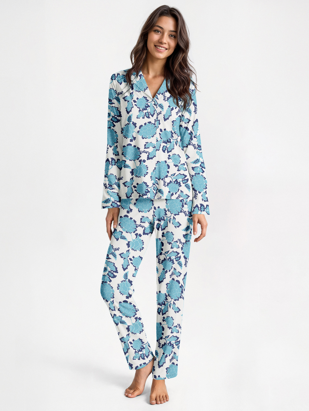 CALIDA Nightwear Xtra Pyjama mit Knöpfenfür Damen, S, Blau, Unvergleichlbarer Schlafkomfort aus 100% Supima®-Baumwolle