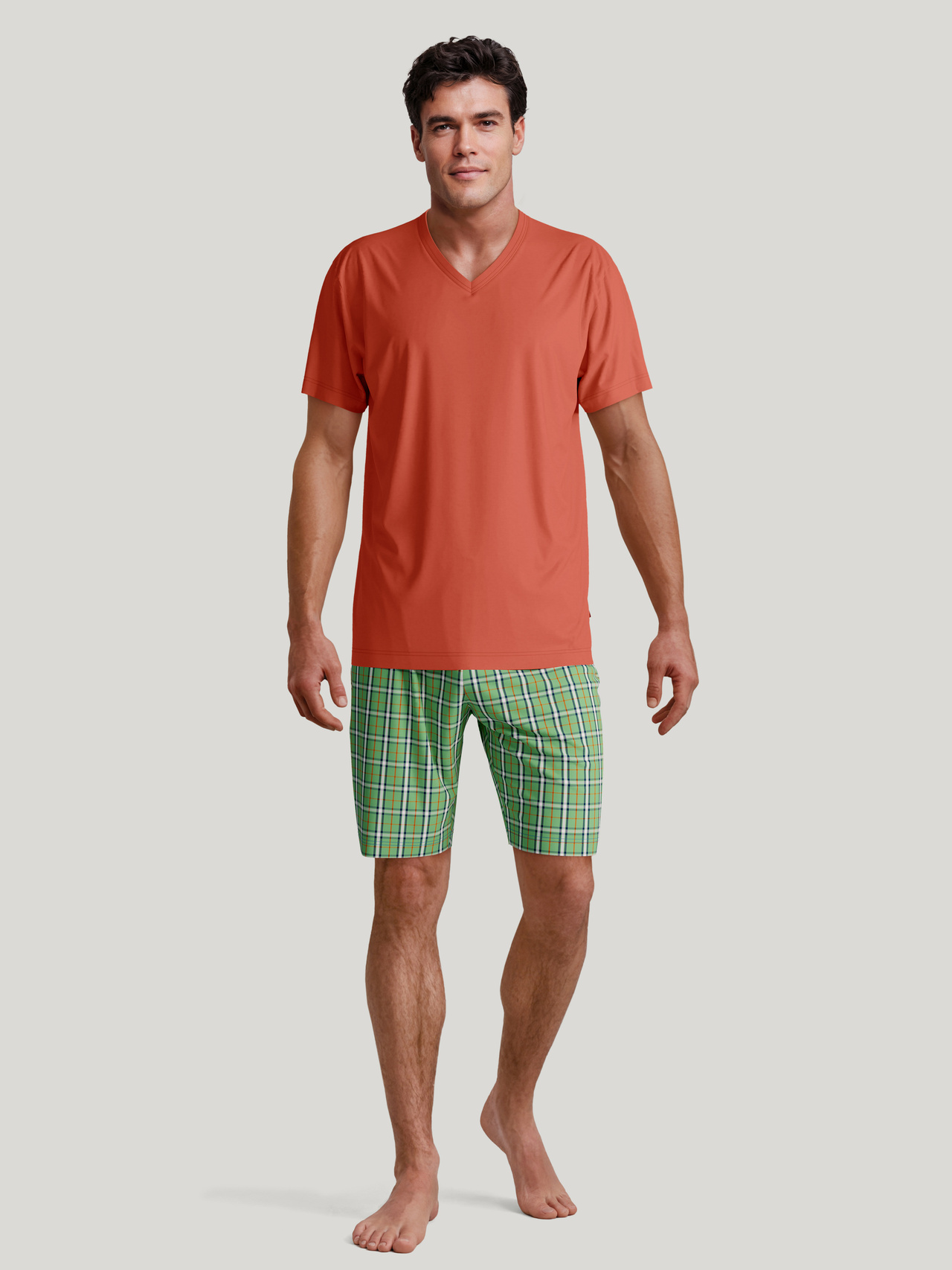 CALIDA Nightwear Xtra Kurz-Pyjamafür Herren, XXL, Orange, Hoher Tragekomfort aus 100% Baumwolle