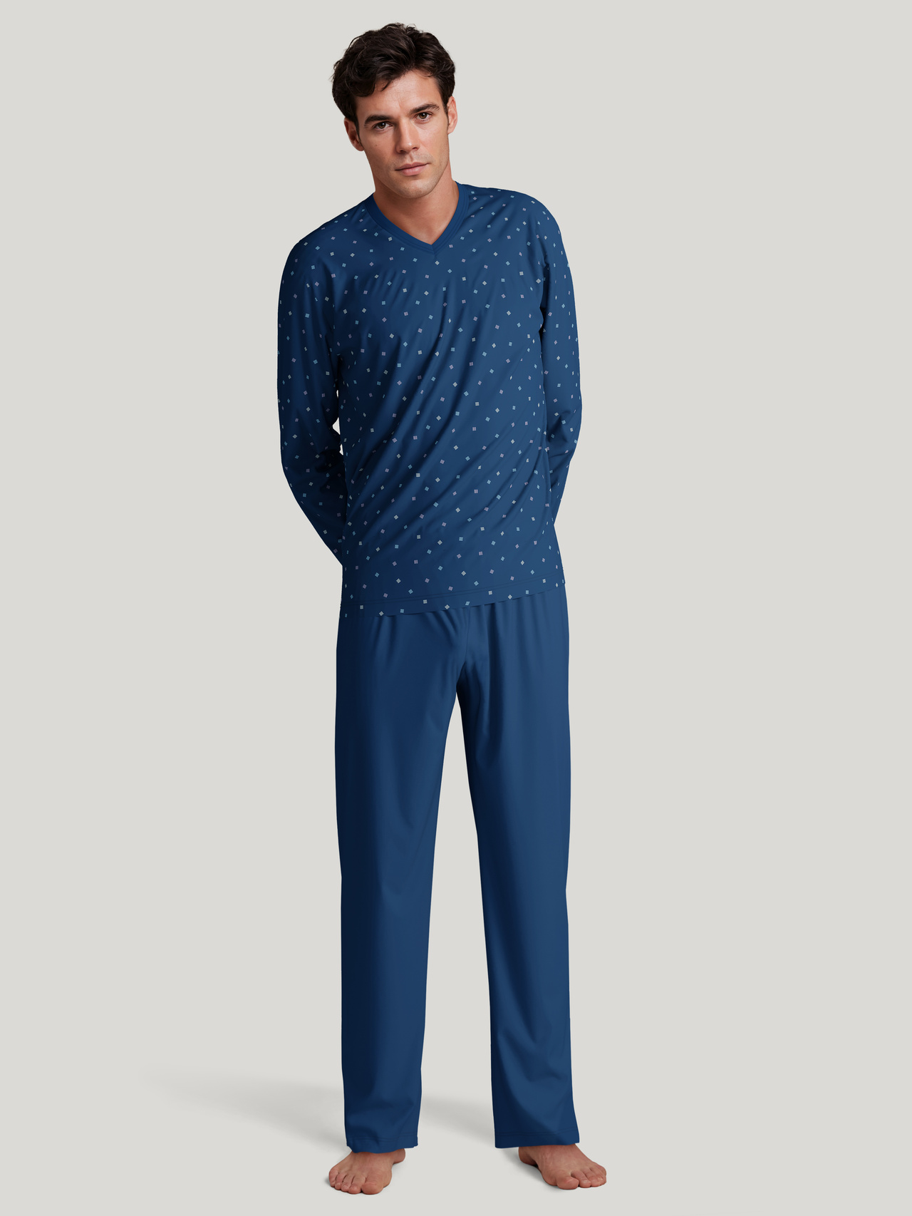 CALIDA Nightwear Xtra Pyjama, langfür Herren, L, Blau, Hoher Tragekomfort aus 100% Baumwolle